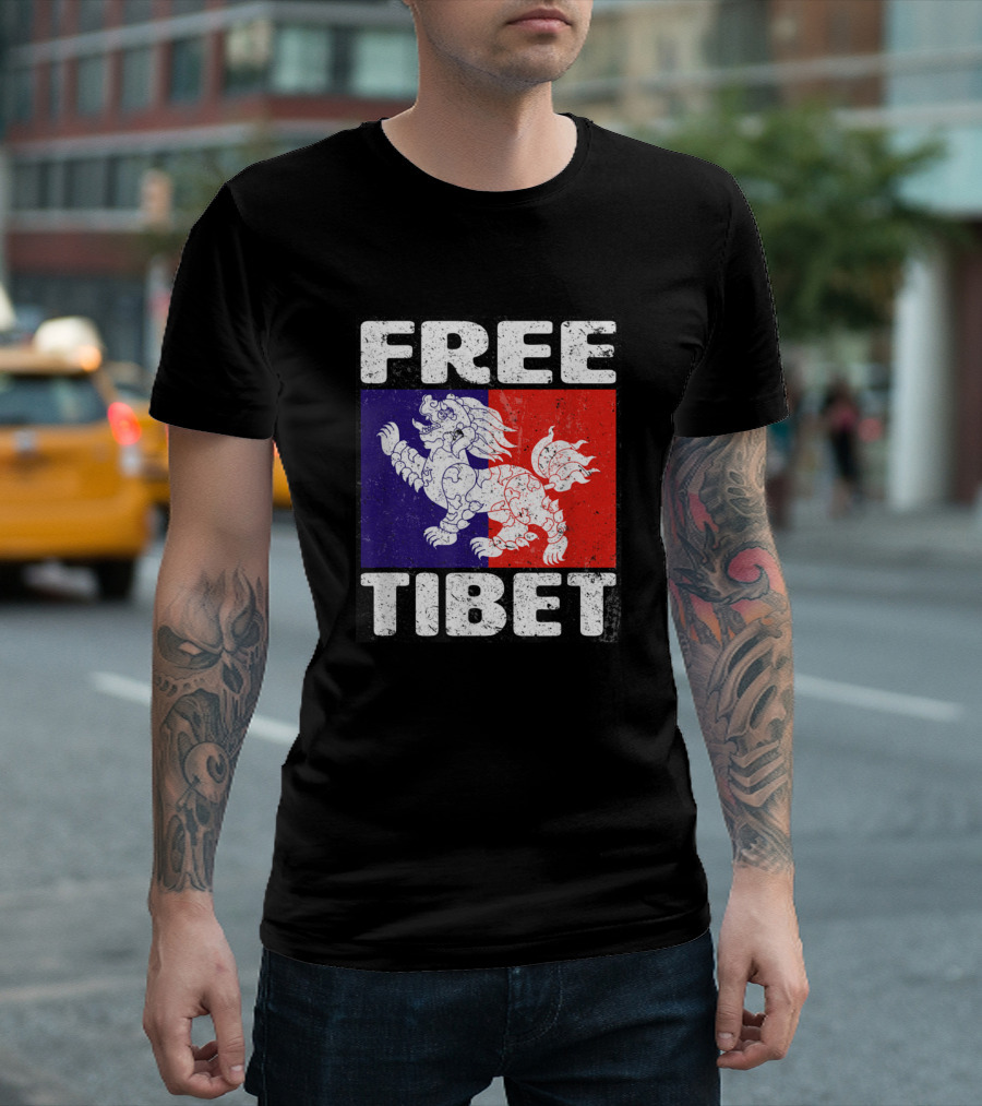 Free Tibet Snow Lion Flag Emblem T-Shirt