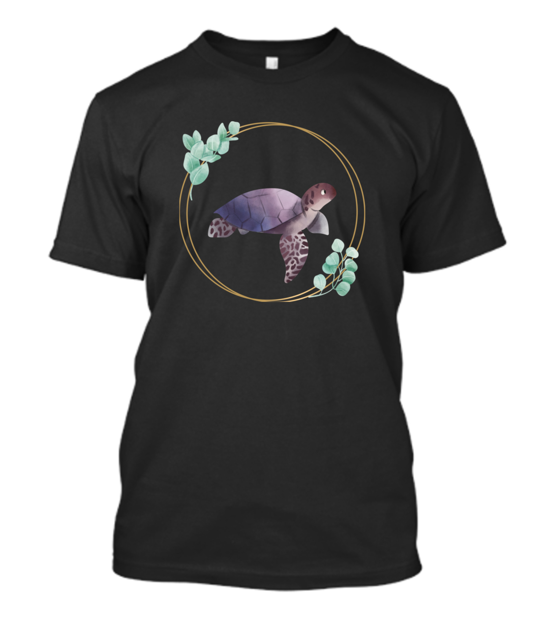 Friendly Sea Animal Turtle In Floral Circle T-Shirt