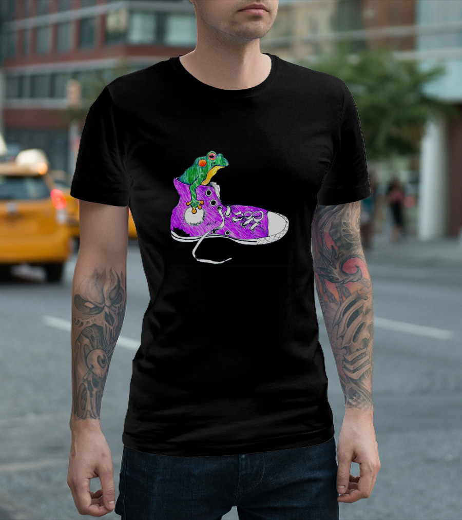 Frog Perched in Colorful Sneaker T-Shirt
