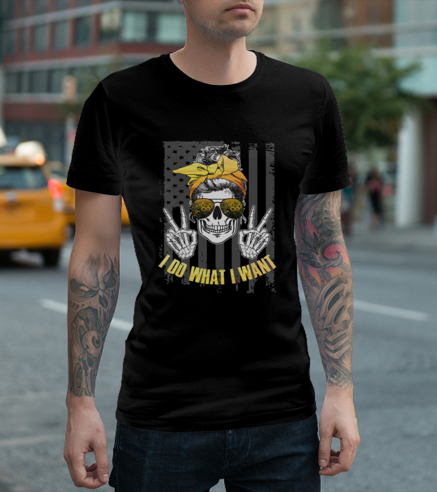 I Do What I Want Skull Lady Peace Sign Sunglasses Bandana T-Shirt