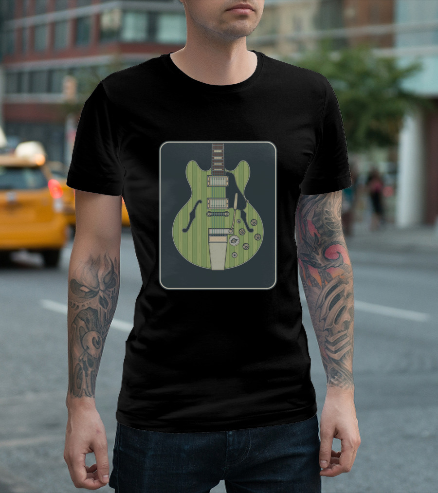 Green Antique Hollow Body Guitar Framed T-Shirt