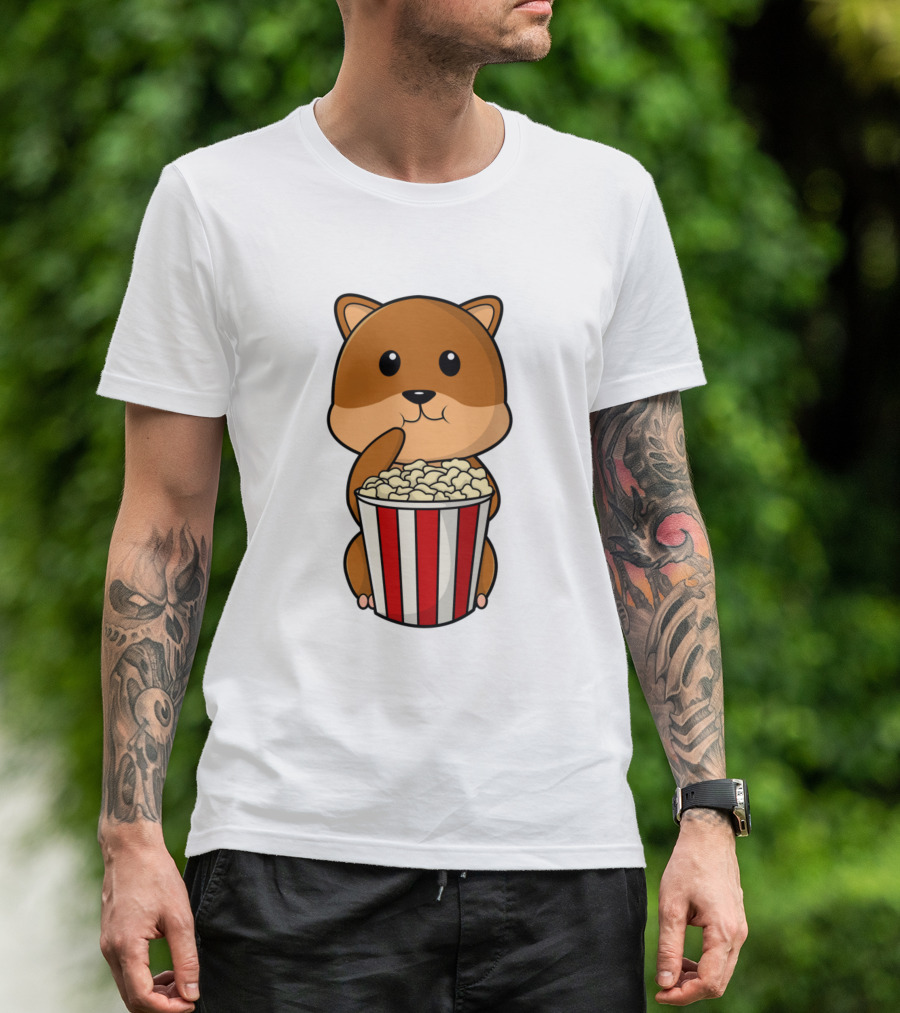Hamster Munching Popcorn In Red Striped Container T-Shirt