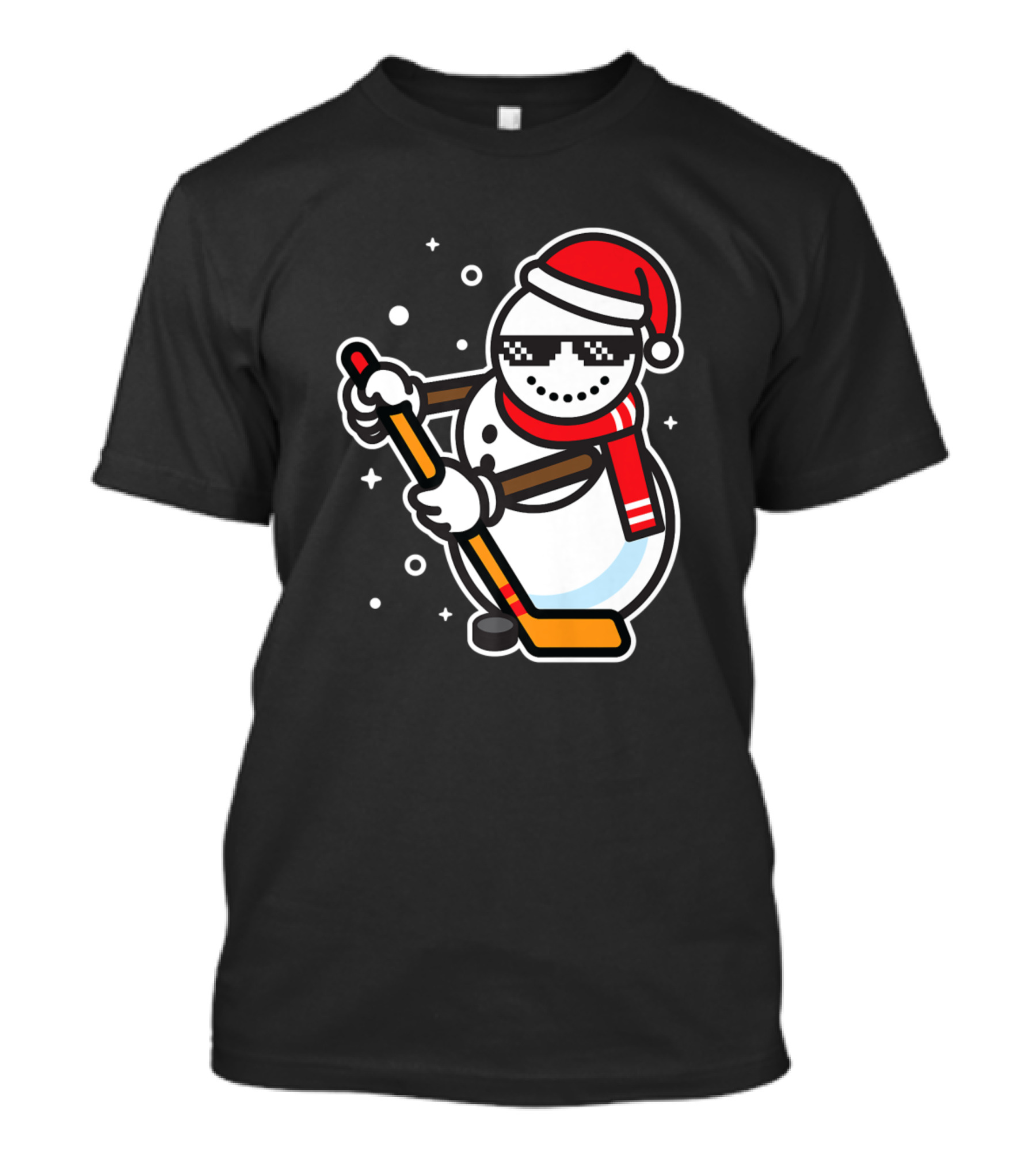 Ice Hockey Player Cool Snowman Funny Boy With Santa Hat T-Shirt