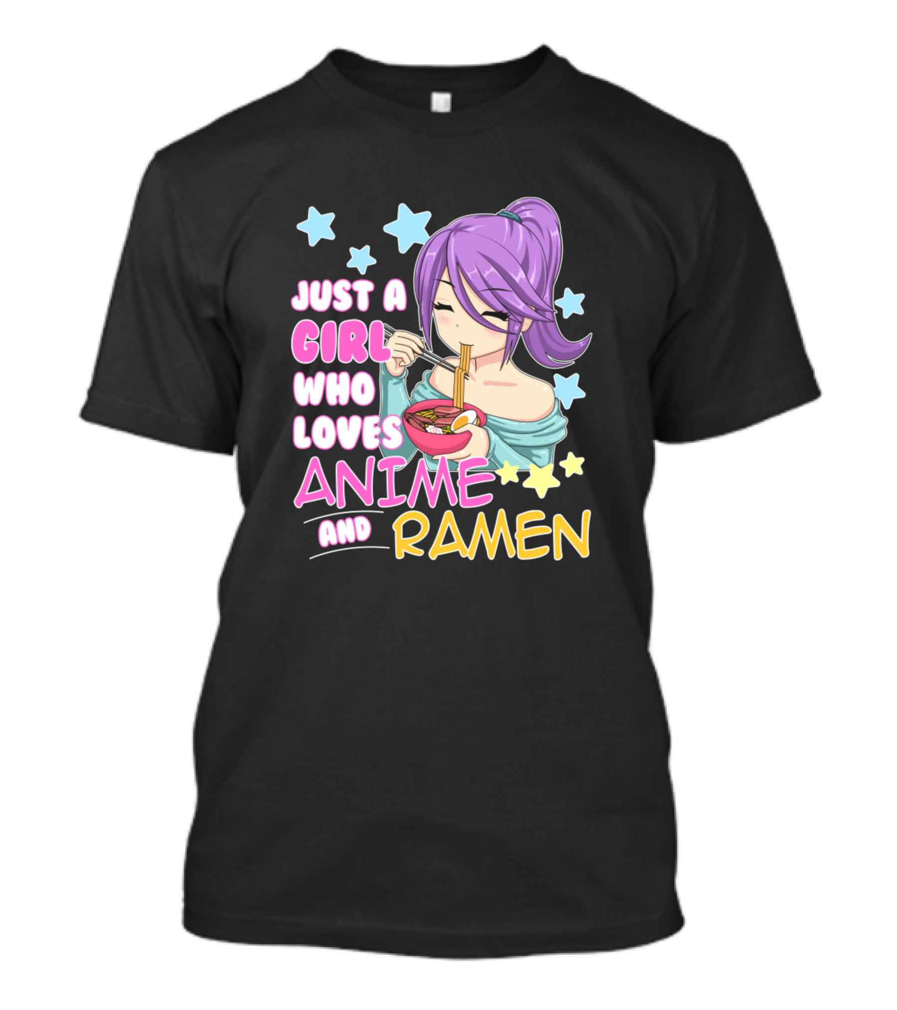Just A Girl Who Loves Anime And Ramen Manga Style Stars T-Shirt