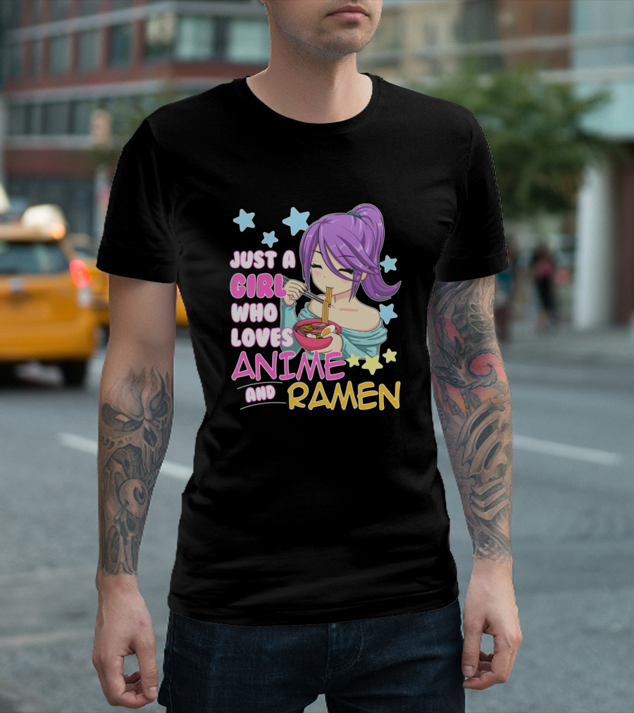 Just A Girl Who Loves Anime And Ramen Manga Style Stars T-Shirt