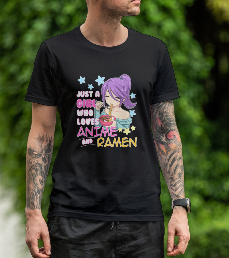 Just A Girl Who Loves Anime And Ramen Manga Style Stars T-Shirt