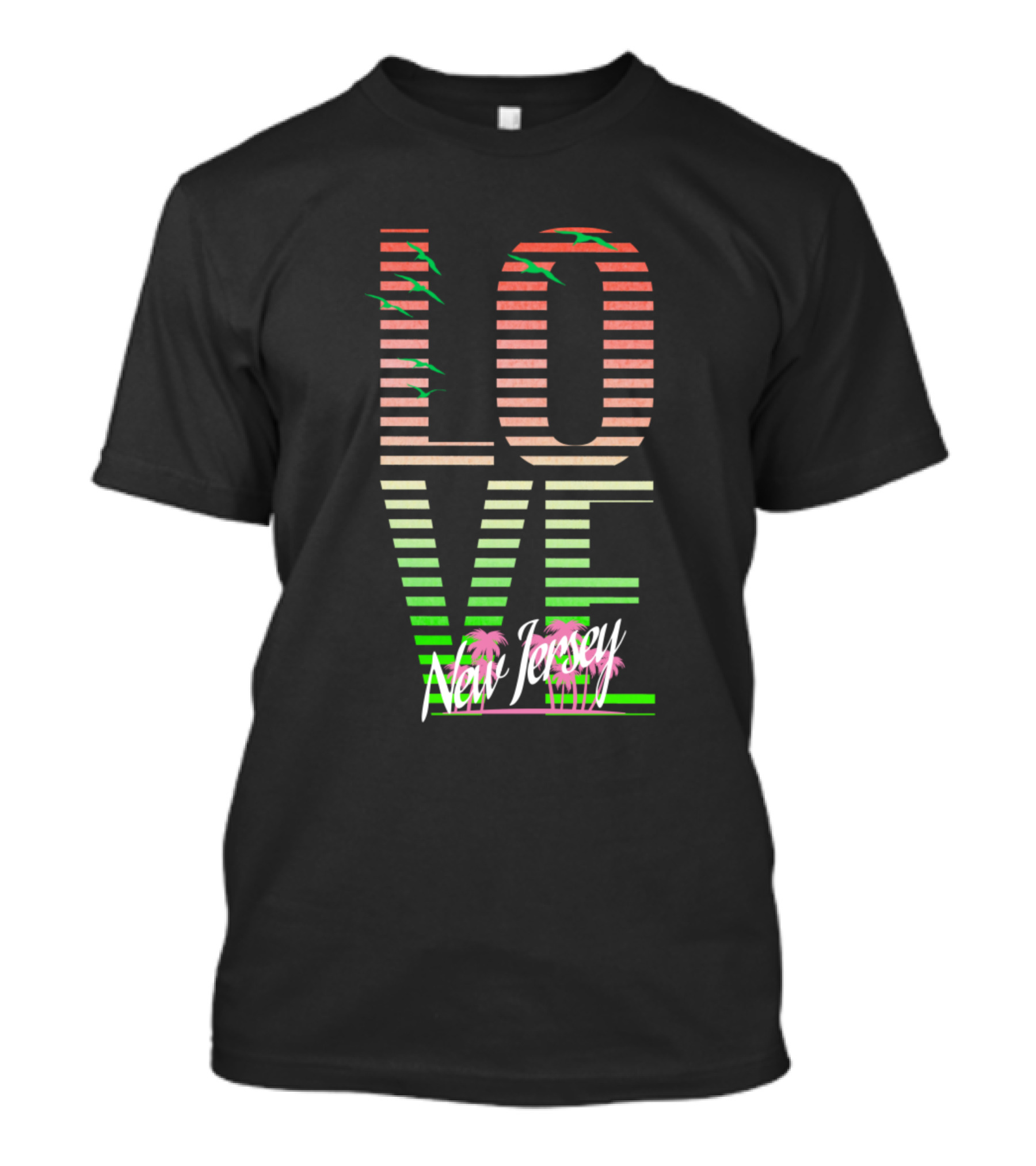 LOVE New Jersey With Palm Trees And Sunset Stripes T-Shirt