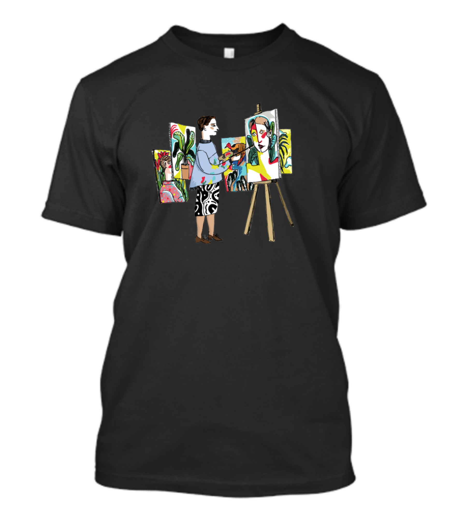 Modernist Painter Vibrant Canvas And Portraits T-Shirt