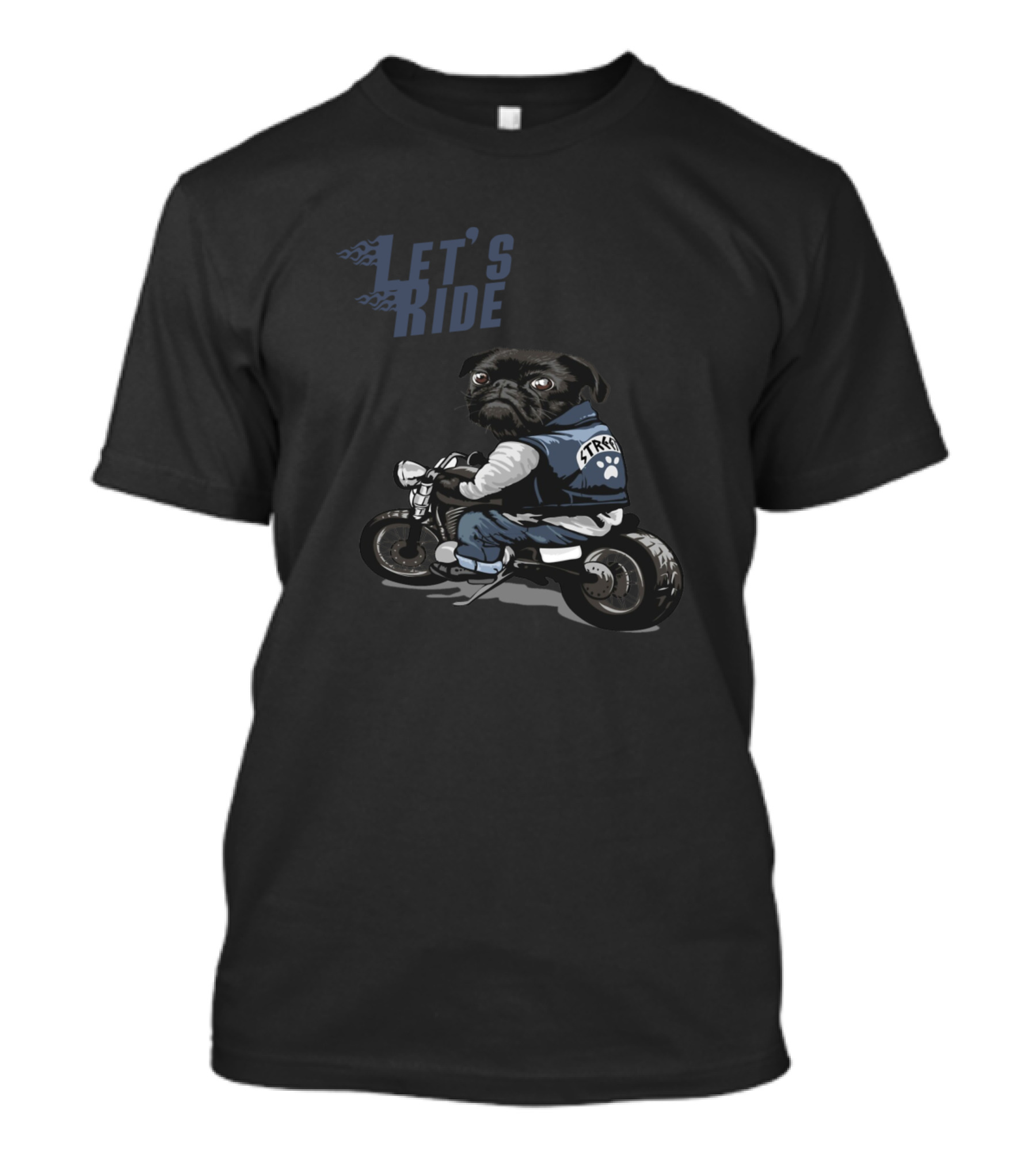 Let's Ride Pug On Street Motorcycle T-Shirt