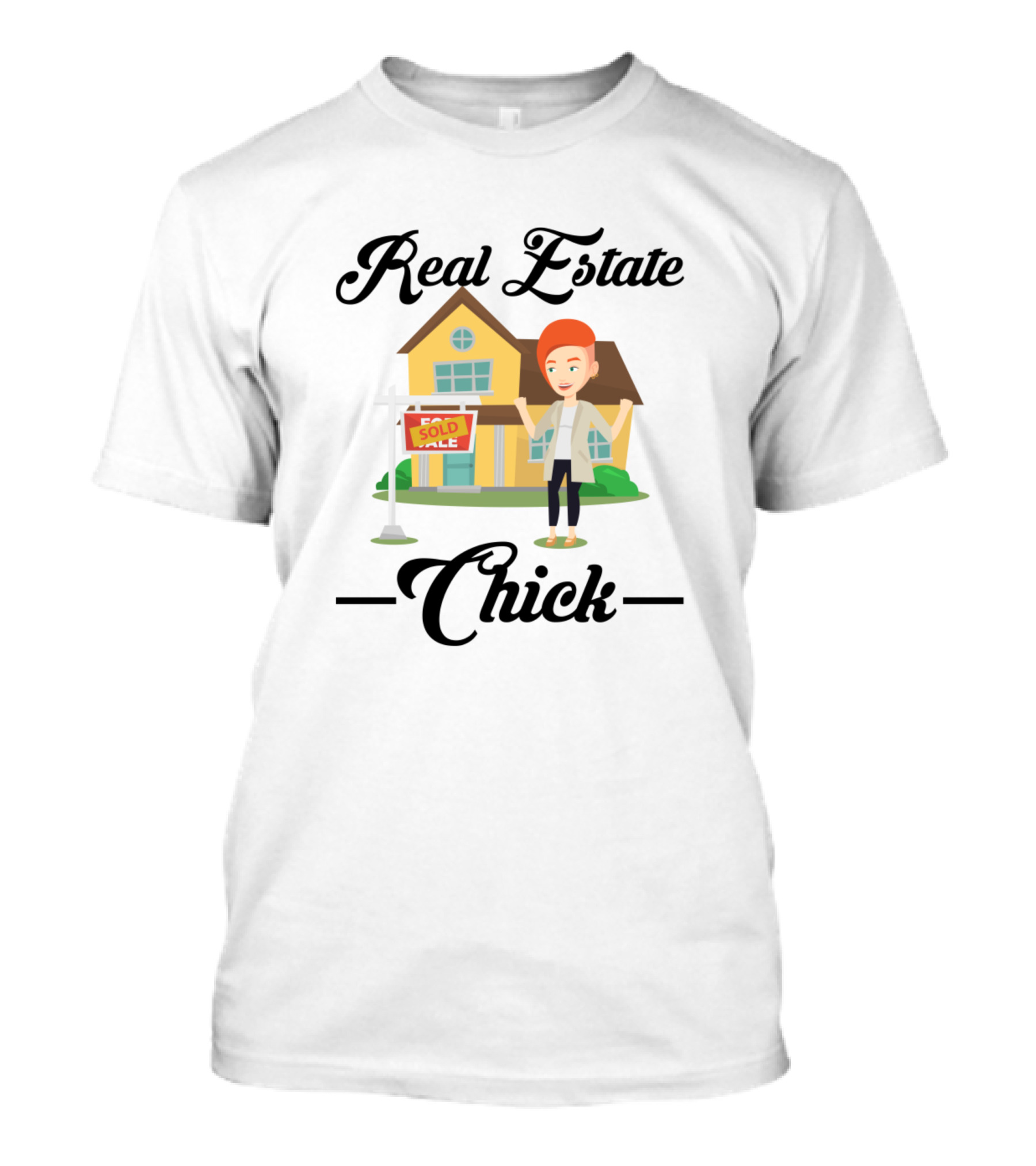 Real Estate Chick Sold Sign Cartoon House T-Shirt