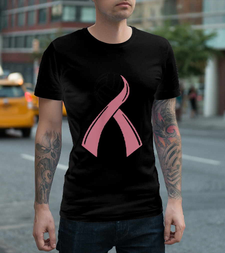 Seven 7 Biggest Fan Volleyball Mom Pink Ribbon Volleyball T-Shirt