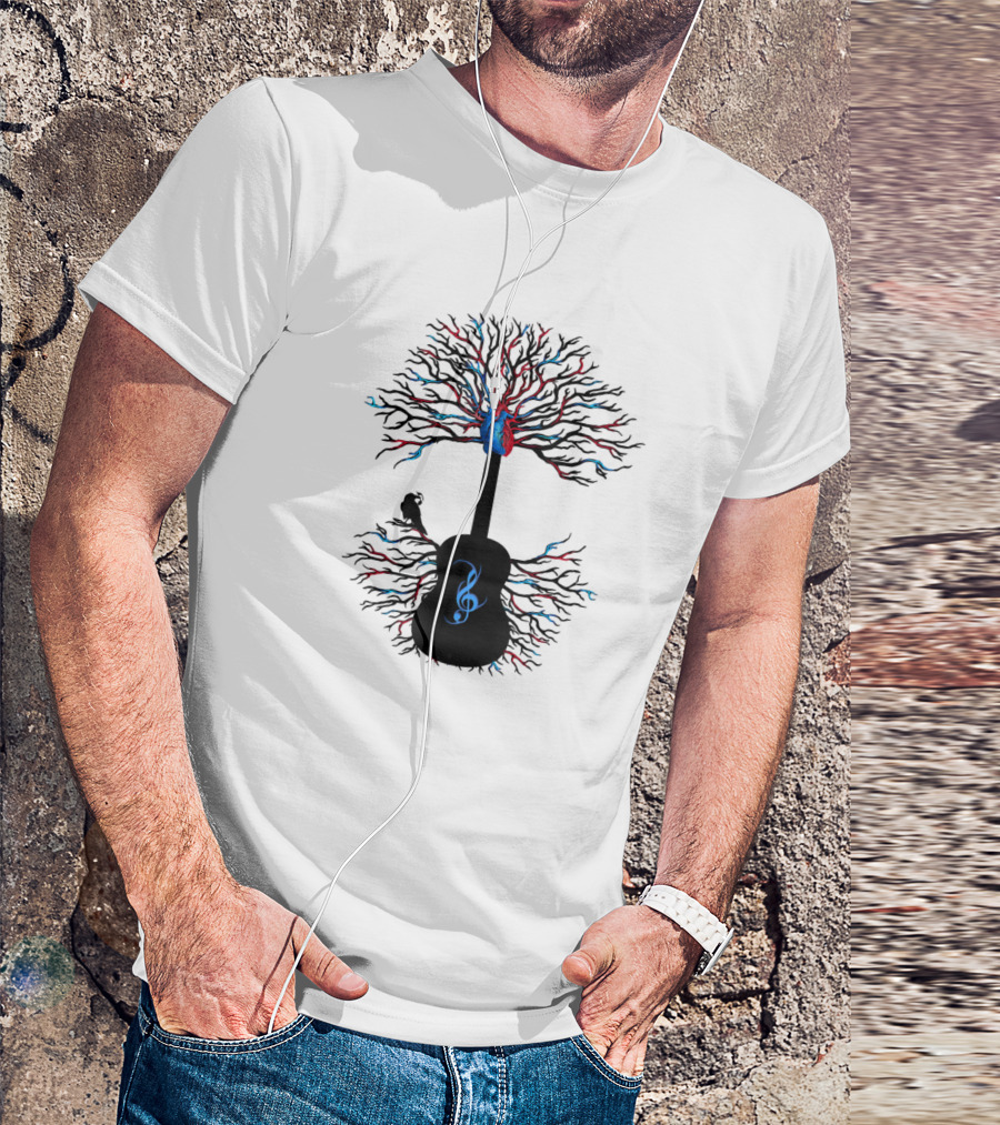 Acoustic Guitar Tree Of Life With Musical Heart And Treble Clef T-Shirt