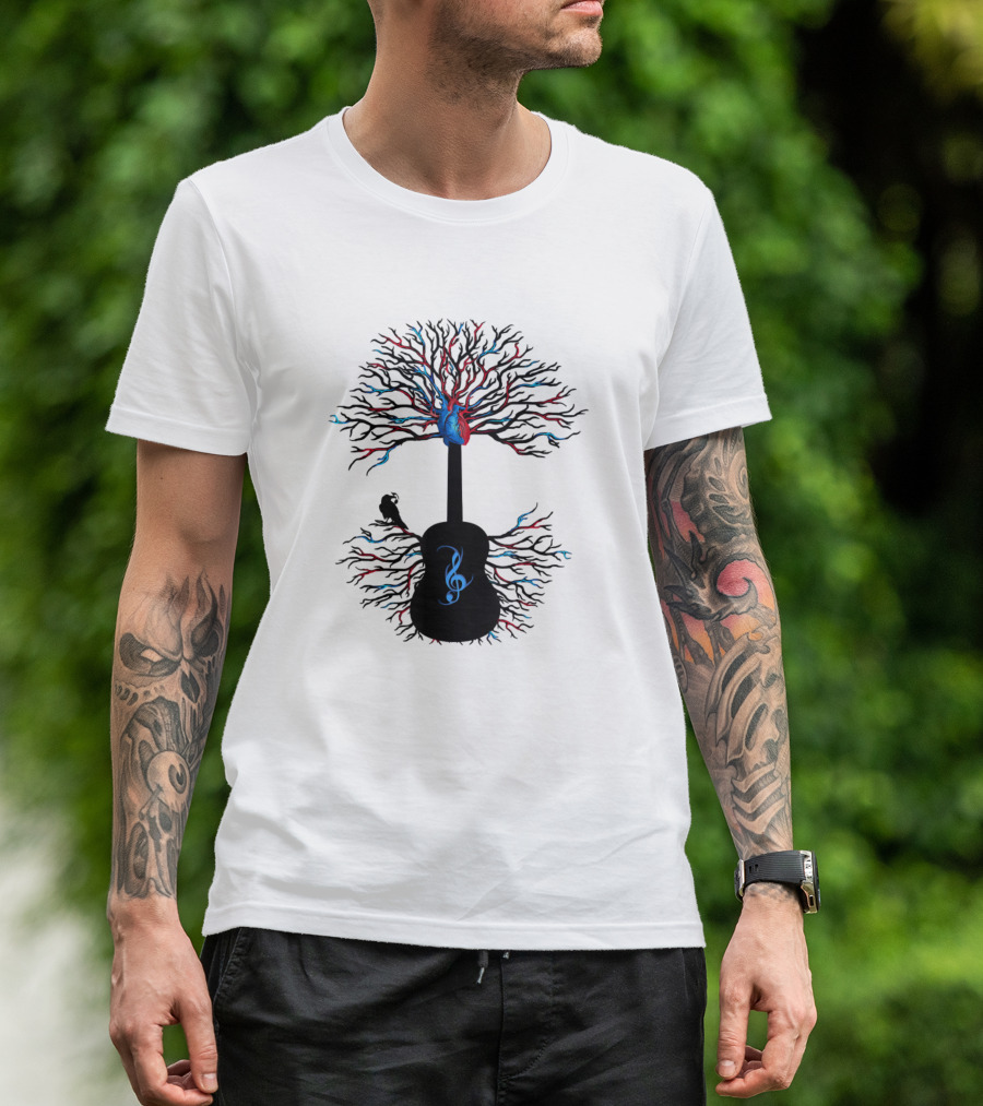 Acoustic Guitar Tree Of Life With Musical Heart And Treble Clef T-Shirt