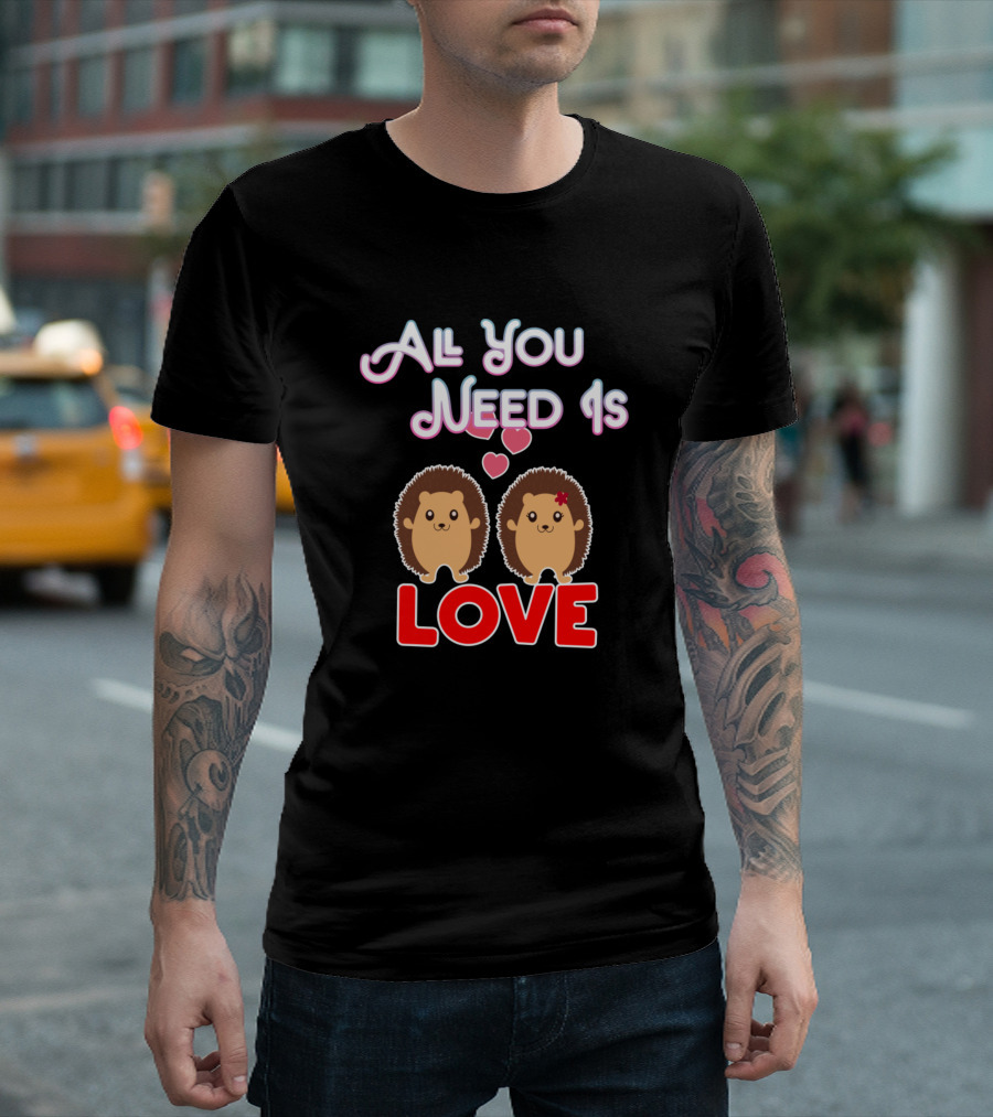 All You Need Is Love Hedgehog Couple Valentine Hearts T-Shirt