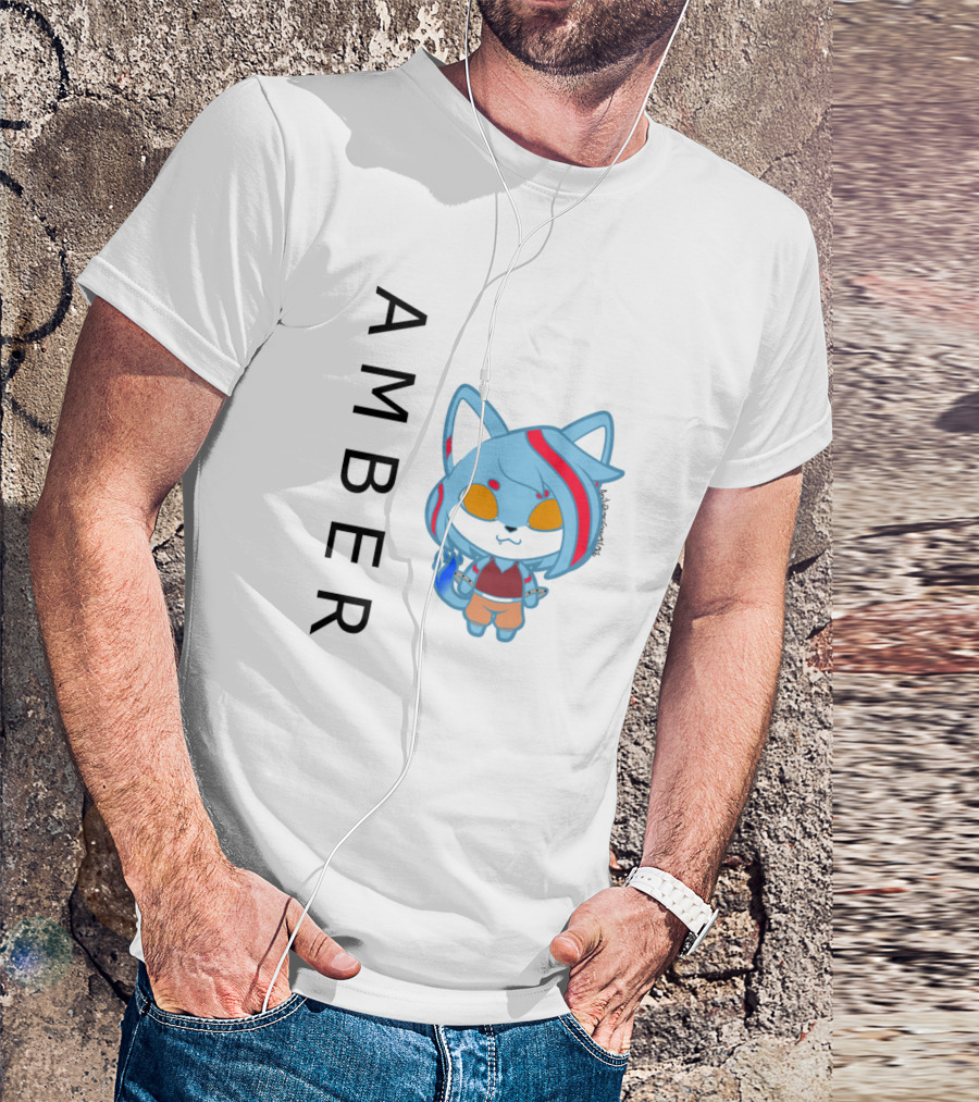 AMBER Cute Blue Cat Character With Red Stripes And Orange Eyes T-Shirt