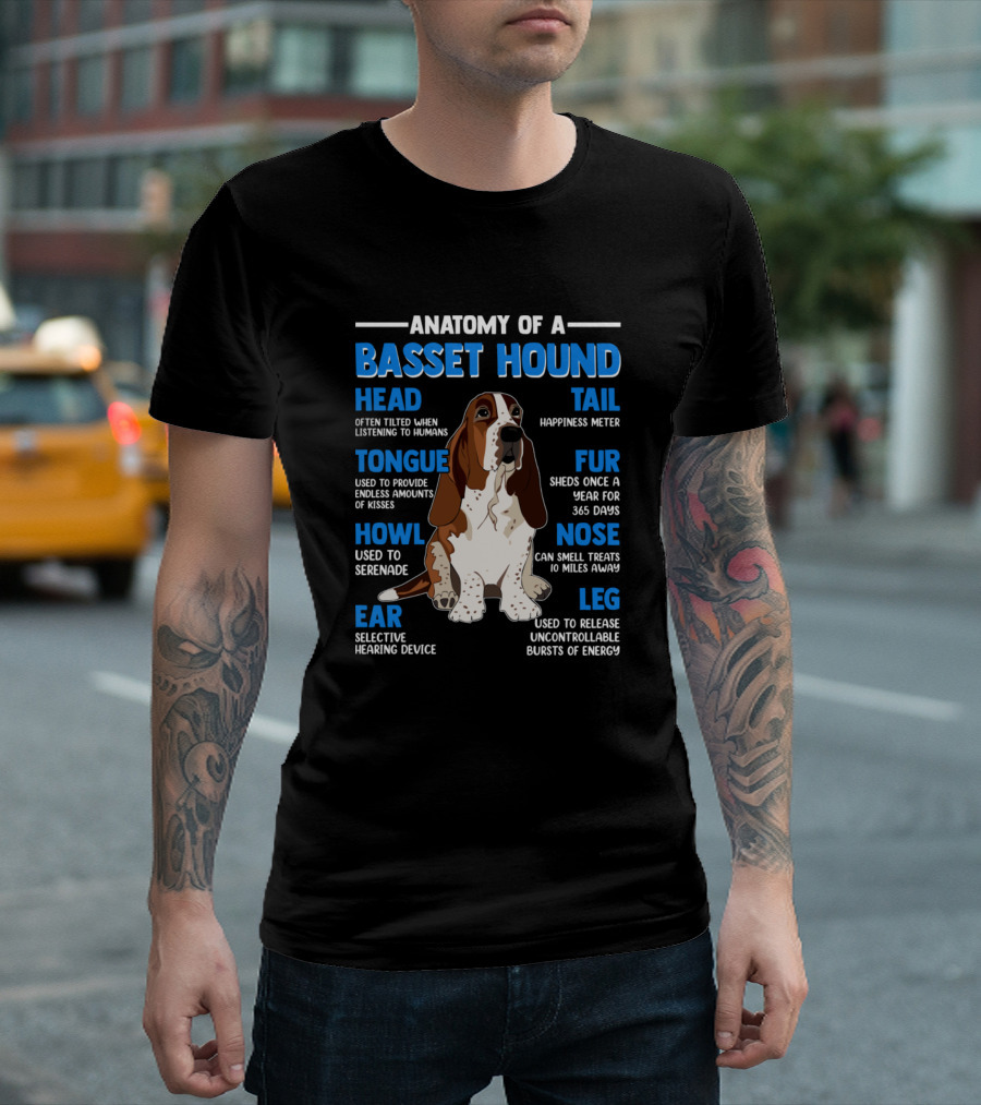 Anatomy Of A Basset Hound Head Tail Tongue Fur Howl Nose Leg Ear T-Shirt