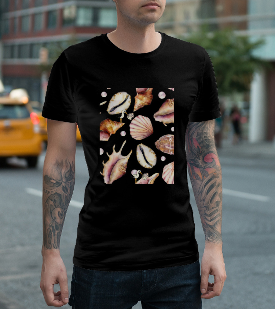 Beachcombing Seashell Collage with Pearls T-Shirt