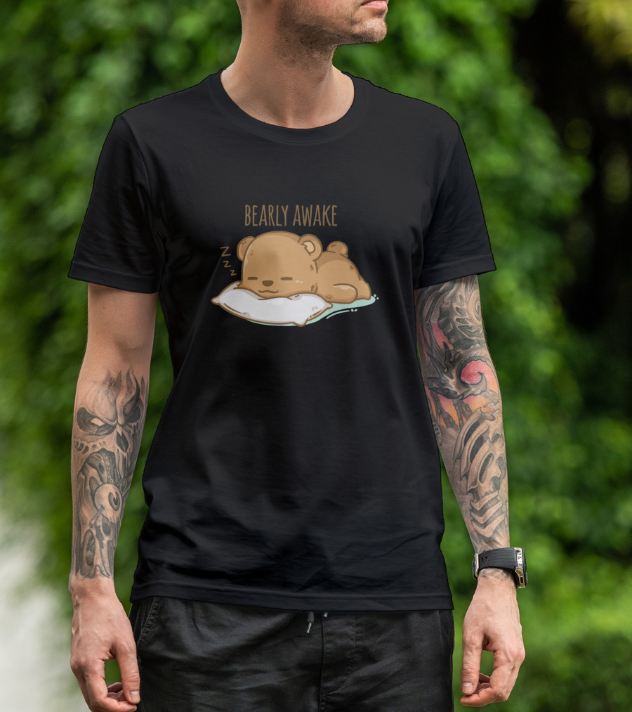 Bearly Awake Cute Sleeping Bear On Pillow With Zzz T-Shirt