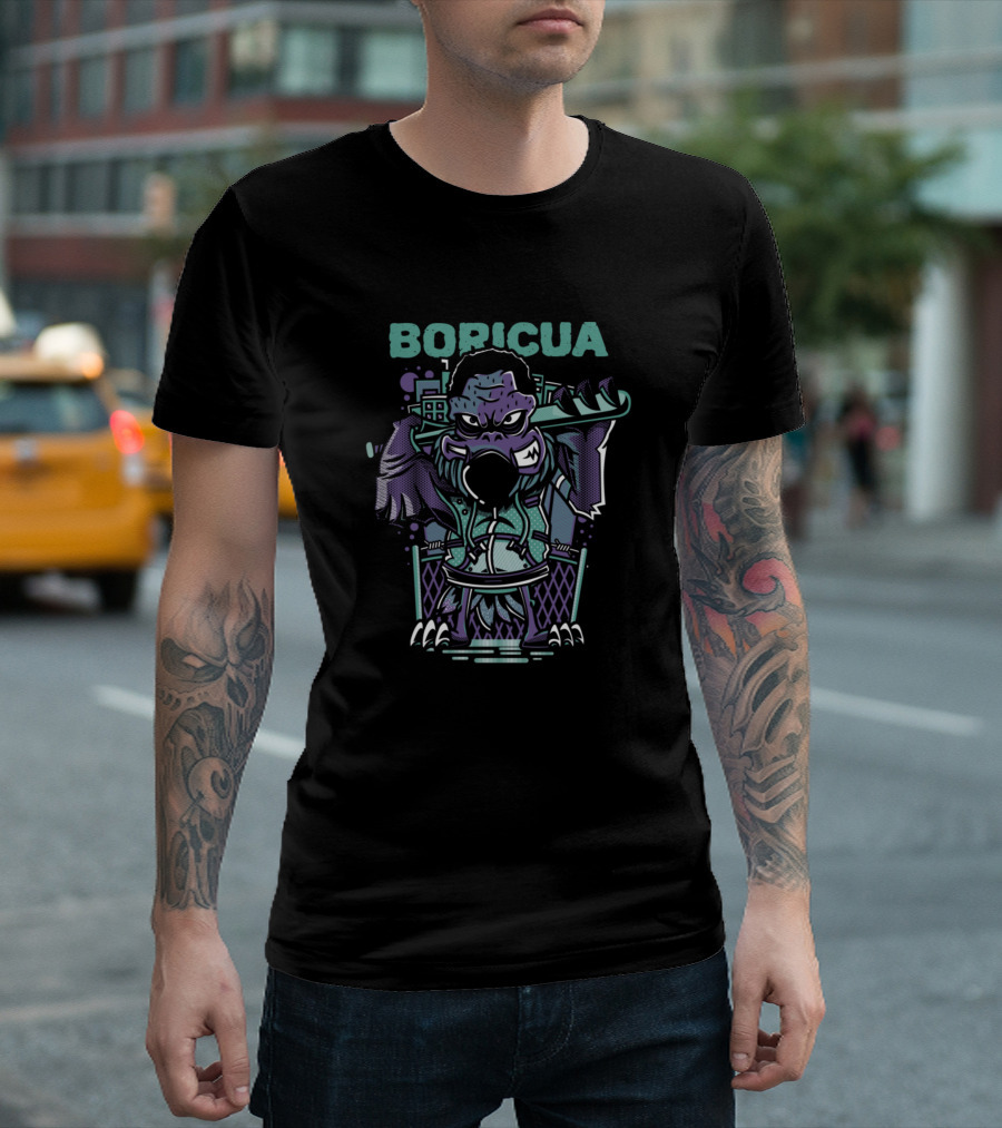 Boricua Urban Character with Baseball Bat and Cityscape T-Shirt