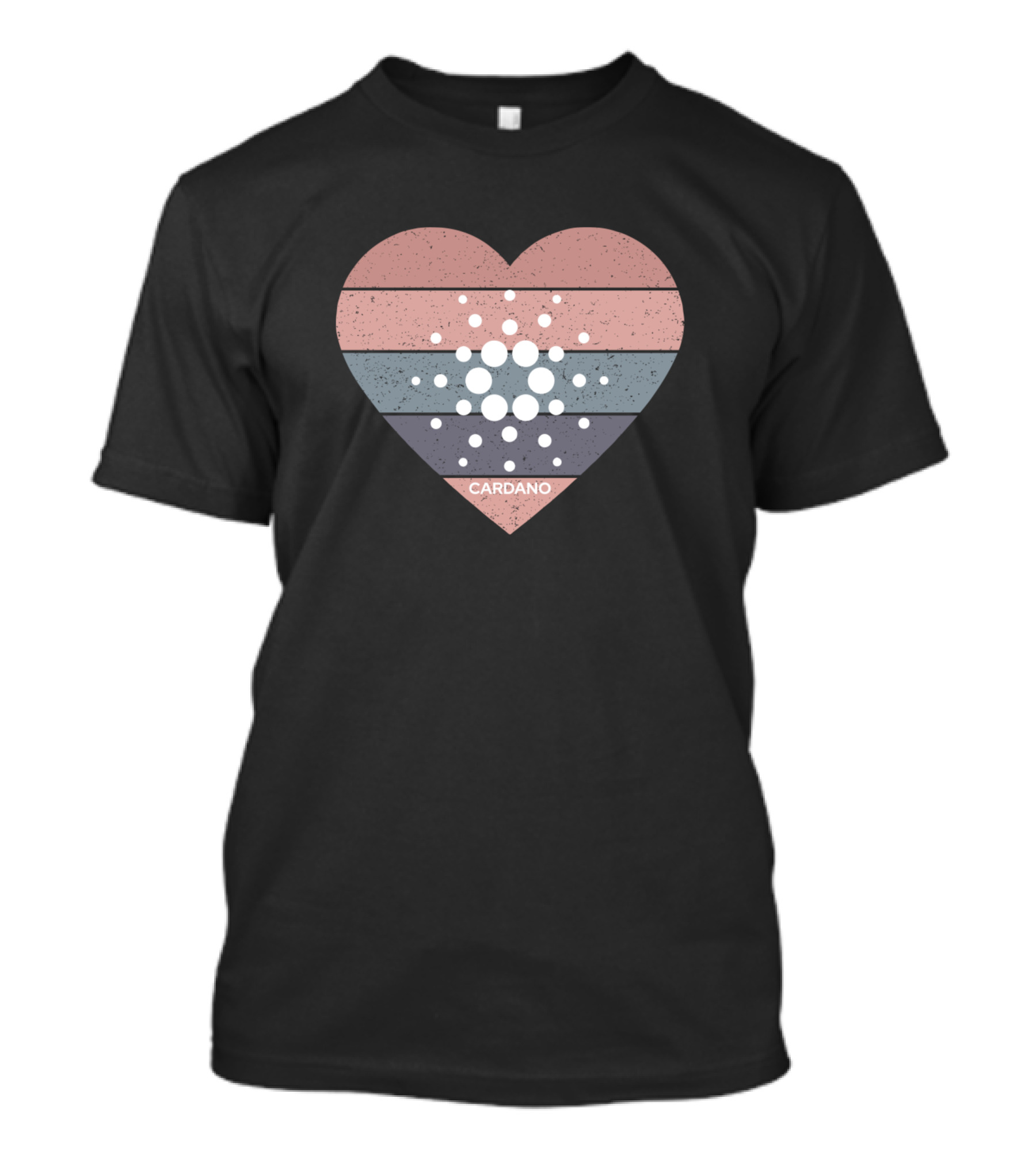 Cardano Ada Grunge Heart Cryptocurrency Logo Stripe T-Shirt