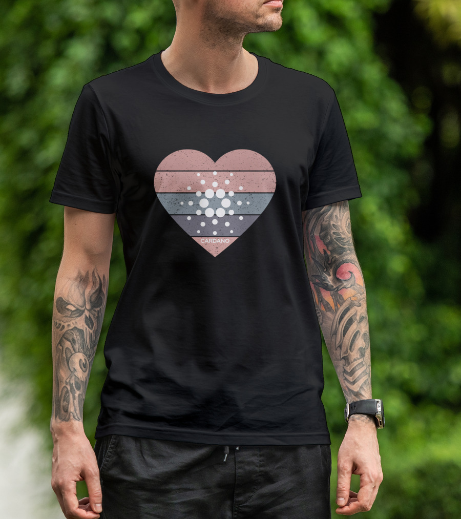 Cardano Ada Grunge Heart Cryptocurrency Logo Stripe T-Shirt