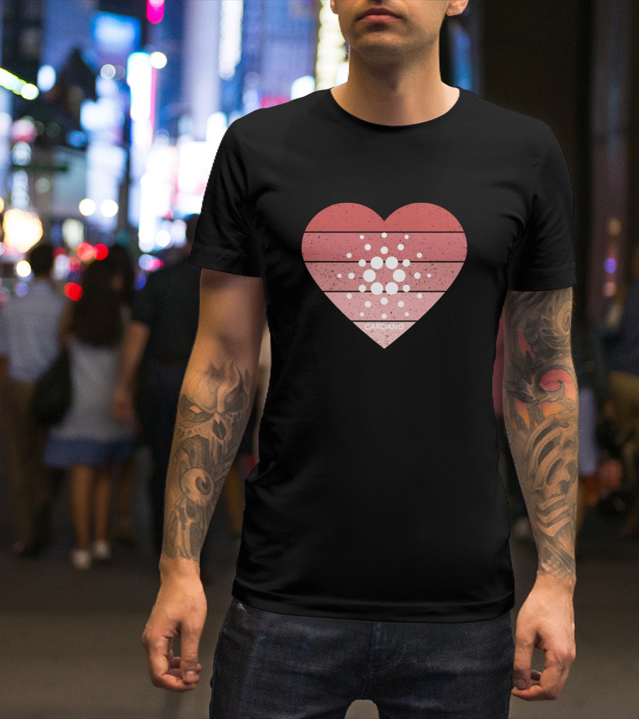 Cardano ADA Cryptocurrency Pink Grunge Heart T-Shirt