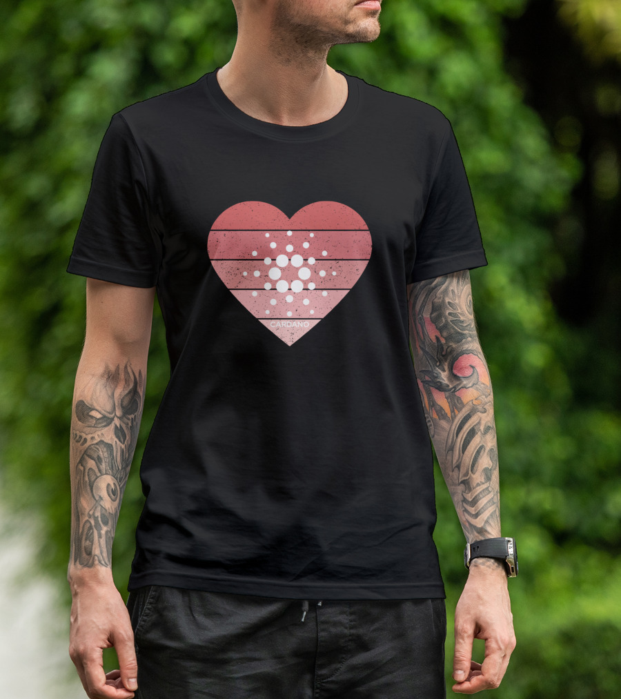 Cardano ADA Cryptocurrency Pink Grunge Heart T-Shirt