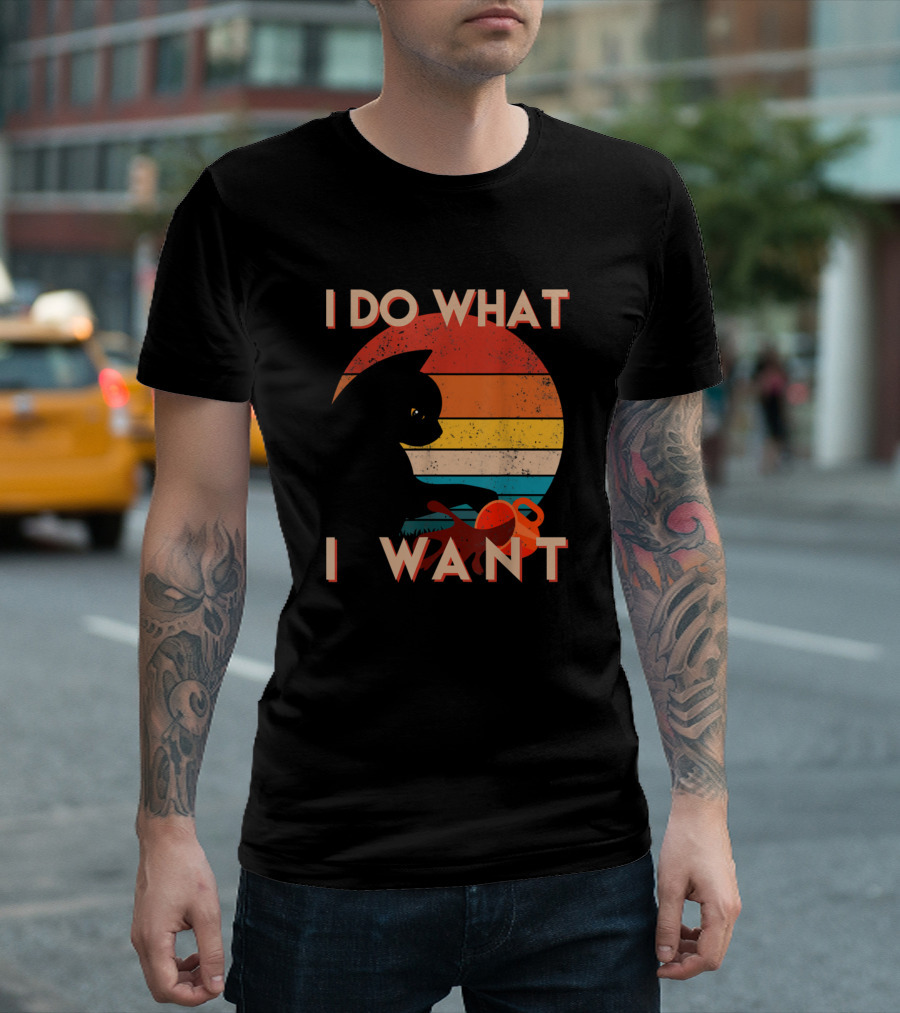 I Do What I Want Cat Silhouette Retro Sunset T-Shirt