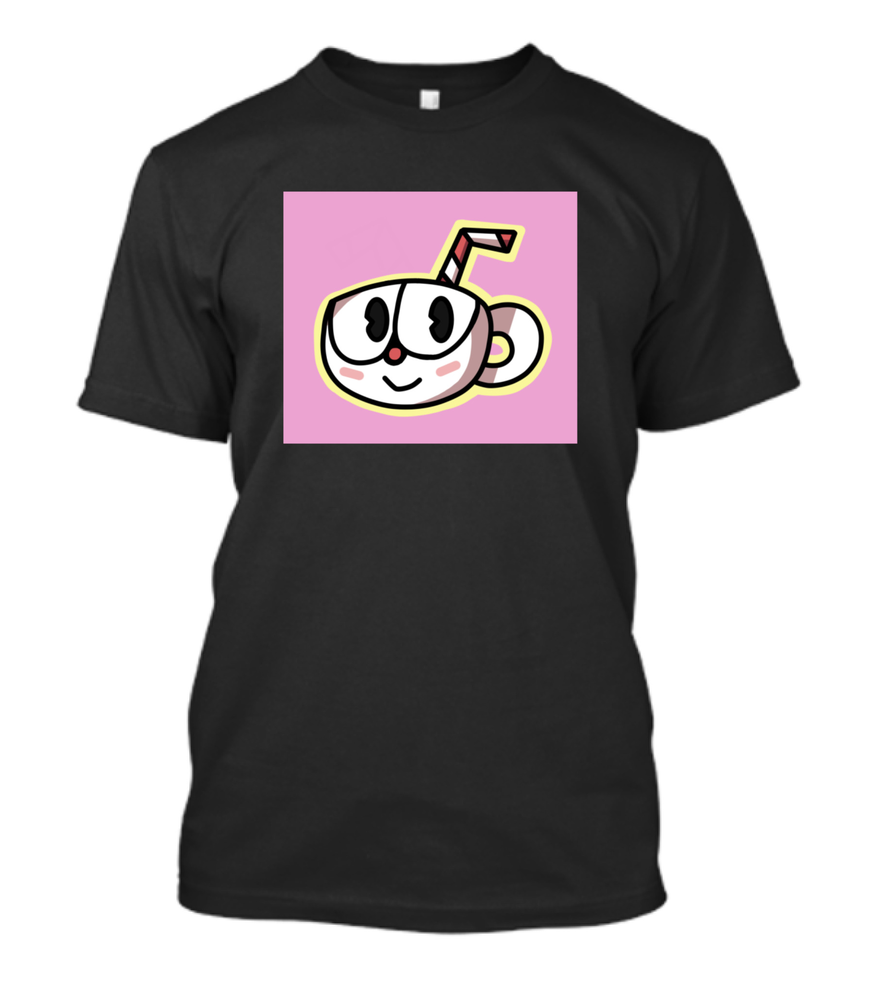 Chibi Cuphead Character With Straw And Purple Background T-Shirt