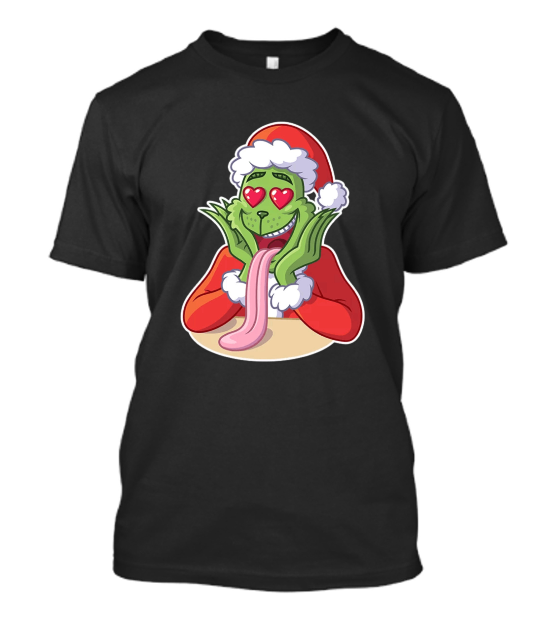 Christmas Lover Grinch Heart Eyes Santa Hat T-Shirt