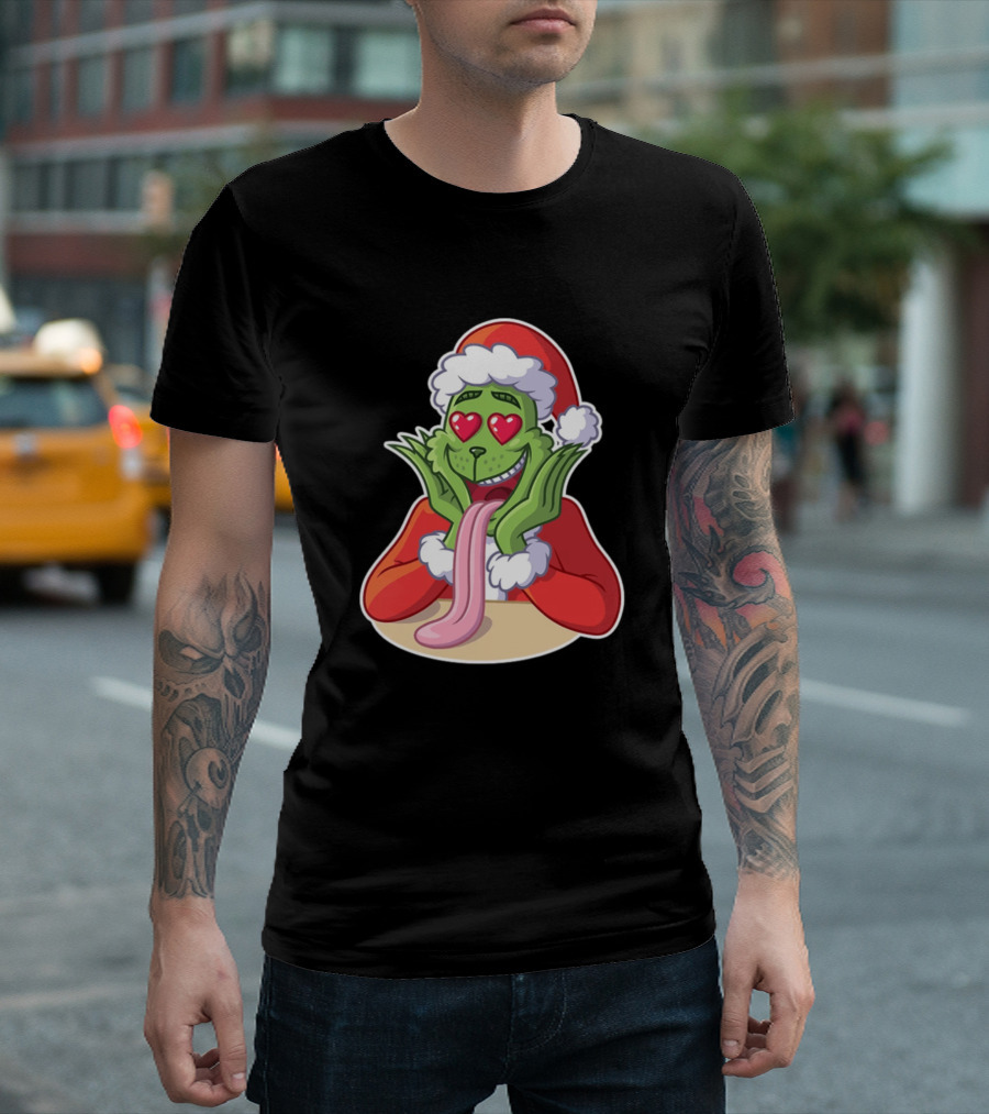 Christmas Lover Grinch Heart Eyes Santa Hat T-Shirt
