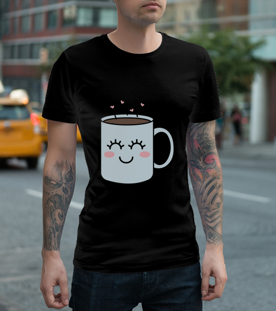 Cute Coffee Mug with Hearts Valentine's Day T-Shirt