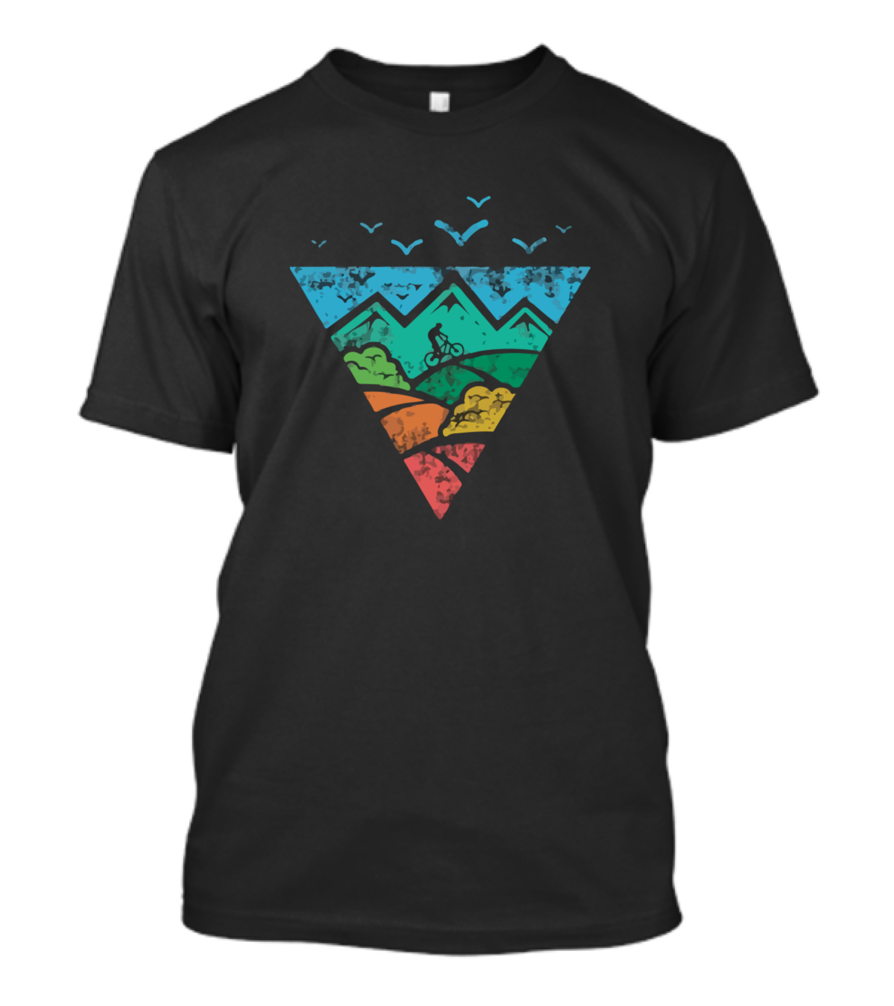 Cycling Mountains Adventure Triangle With Colorful Abstract Landscape T-Shirt