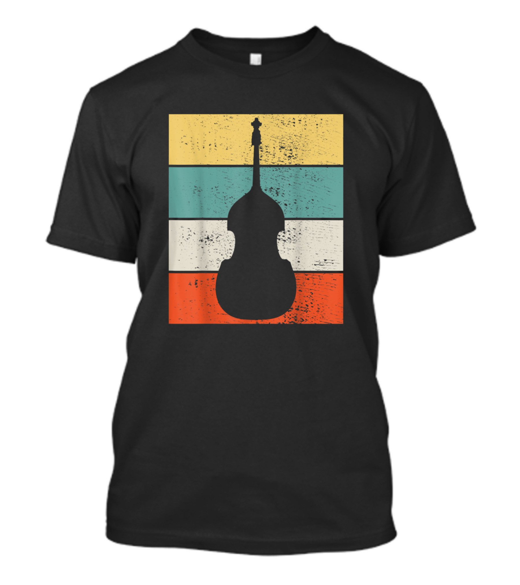 Retro Double Bass Silhouette Music Teacher Vintage Stripes T-Shirt