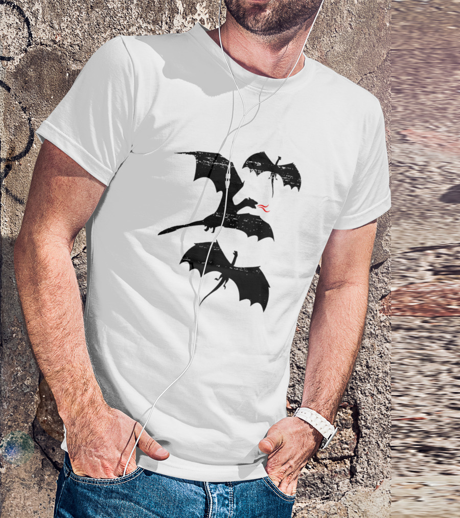 Dragons Flying Silhouettes With Red Flame T-Shirt