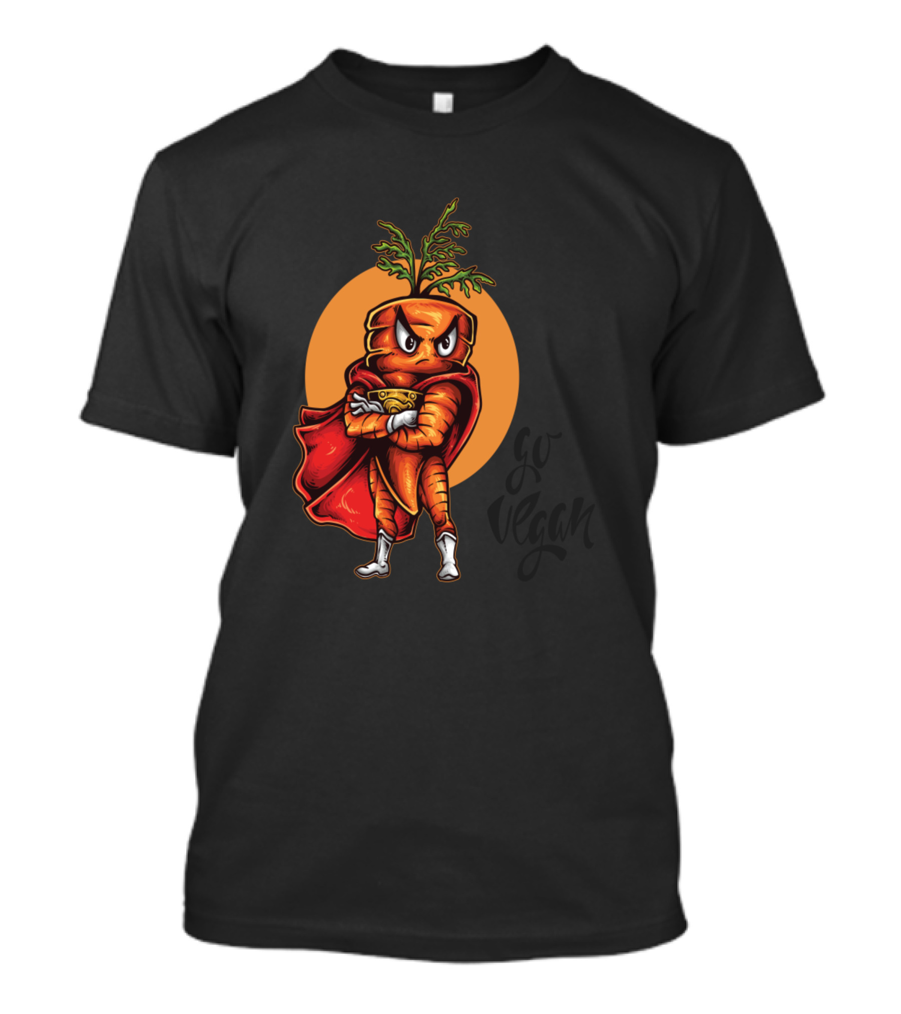Go Vegan Superhero Carrot With Cape And Orange Background T-Shirt
