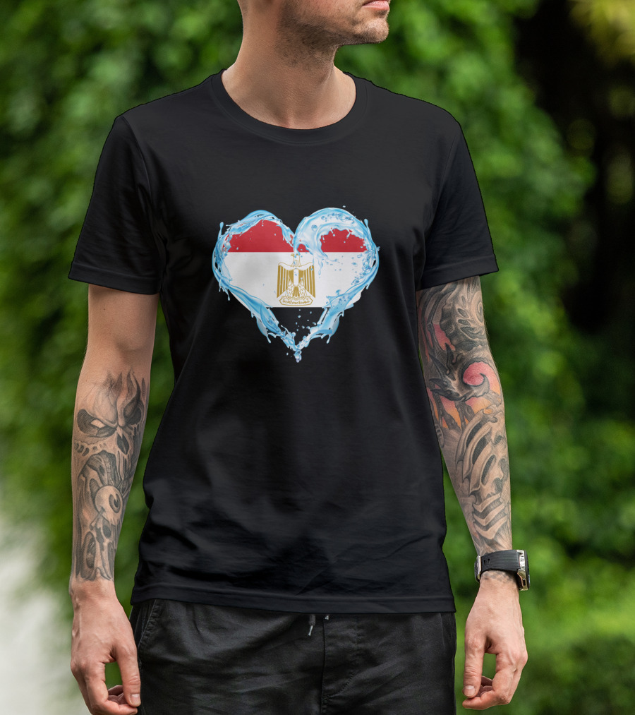 Love Egypt Flag Heart With Water Splash T-Shirt