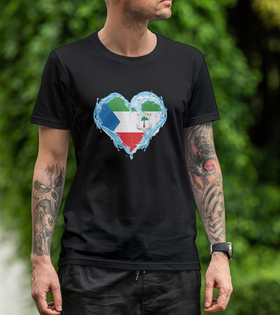 Love Water Heart Equatorial Guinea Flag T-Shirt