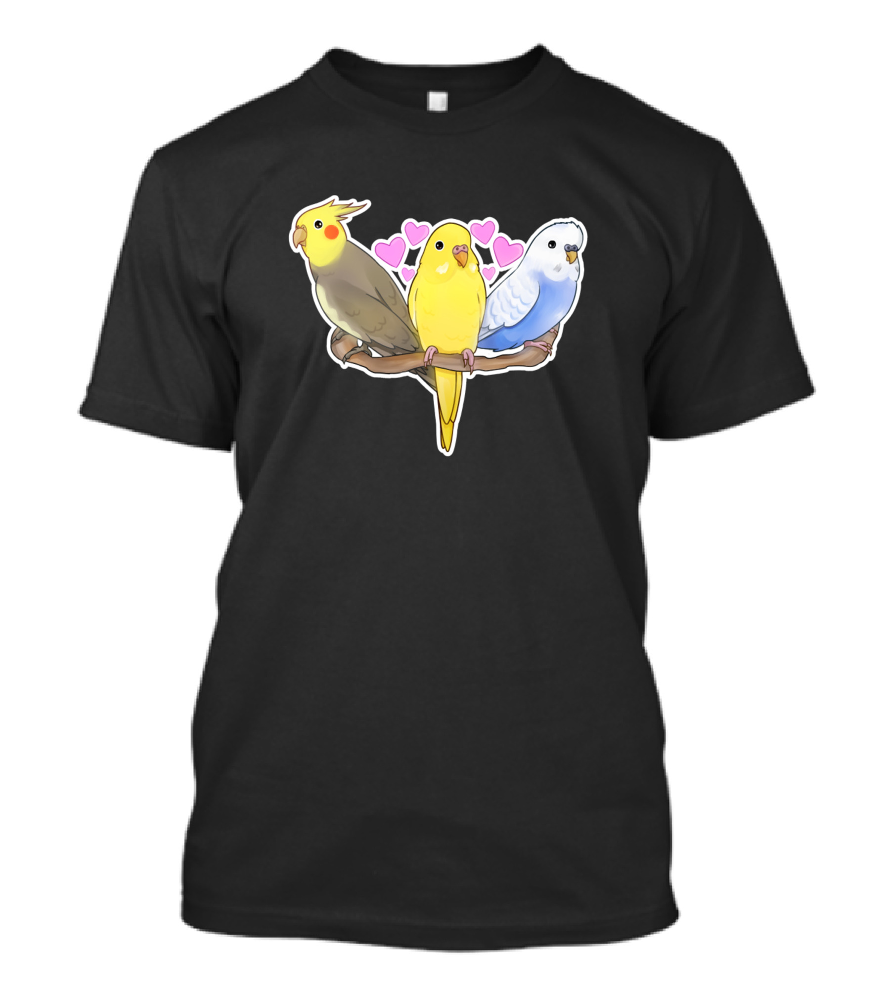 Adorable Parrot Budgies And Cockatiel With Hearts Wildlife T-Shirt