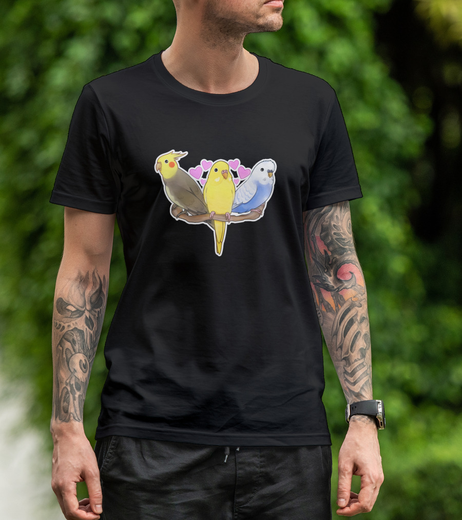 Adorable Parrot Budgies And Cockatiel With Hearts Wildlife T-Shirt