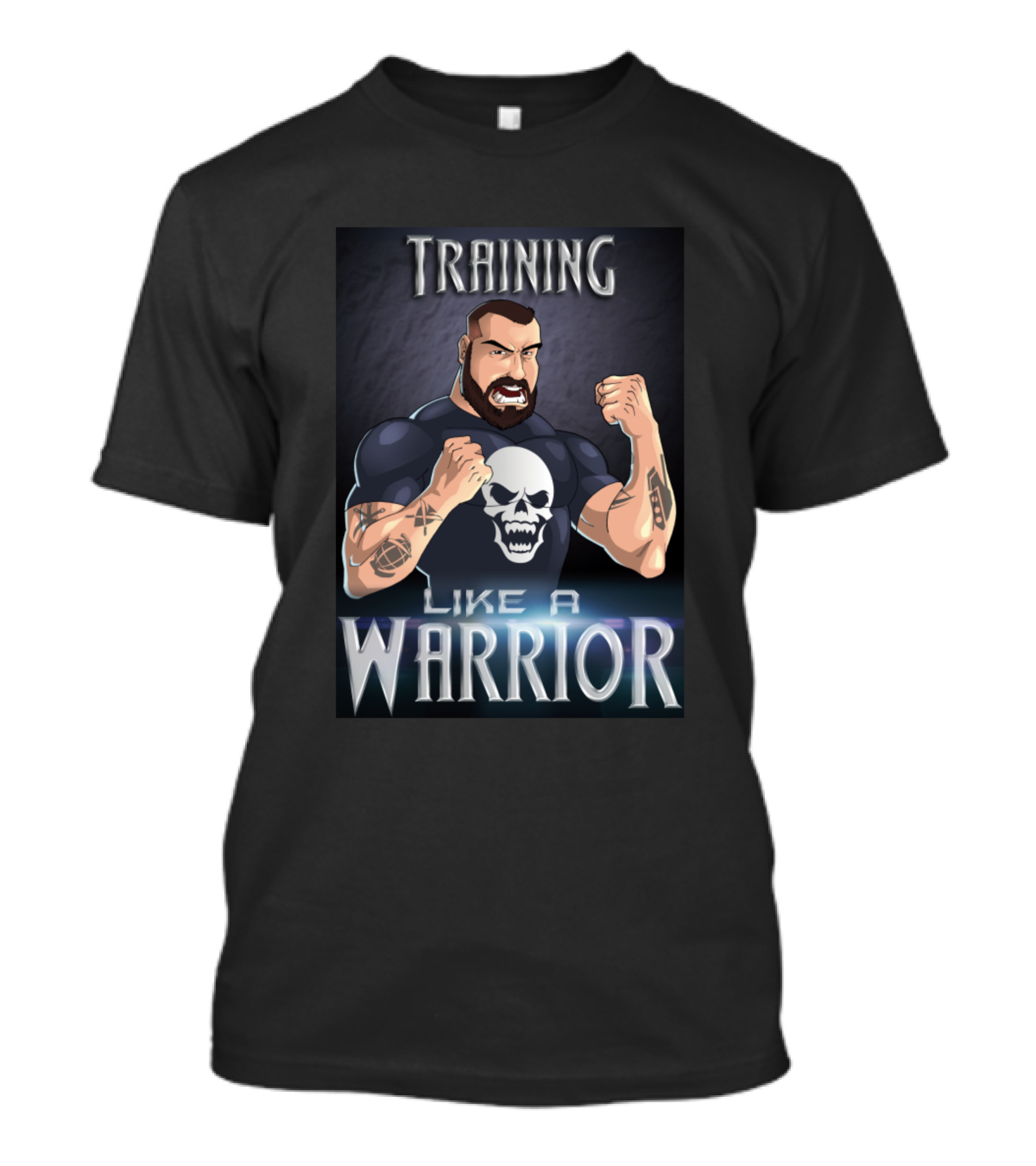 Training Like A Warrior Fierce Fighter With Skull Tattoo T-Shirt