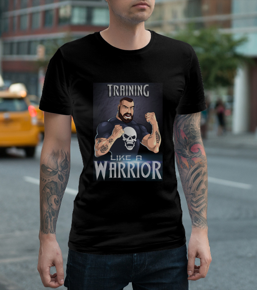 Training Like A Warrior Fierce Fighter With Skull Tattoo T-Shirt