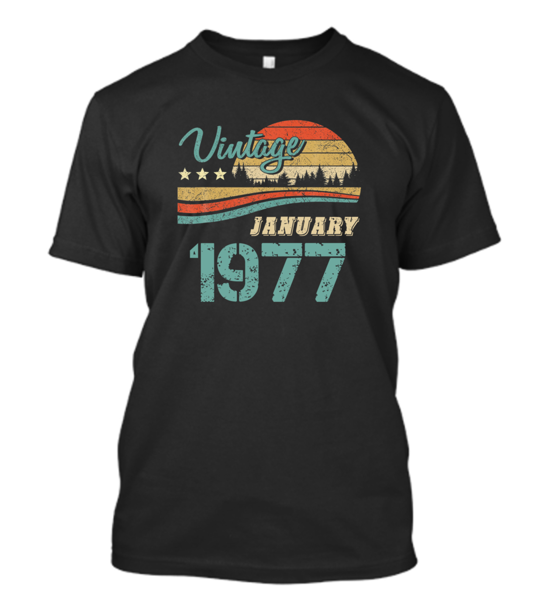 Vintage January 1977 Retro Sunset Forest T-Shirt
