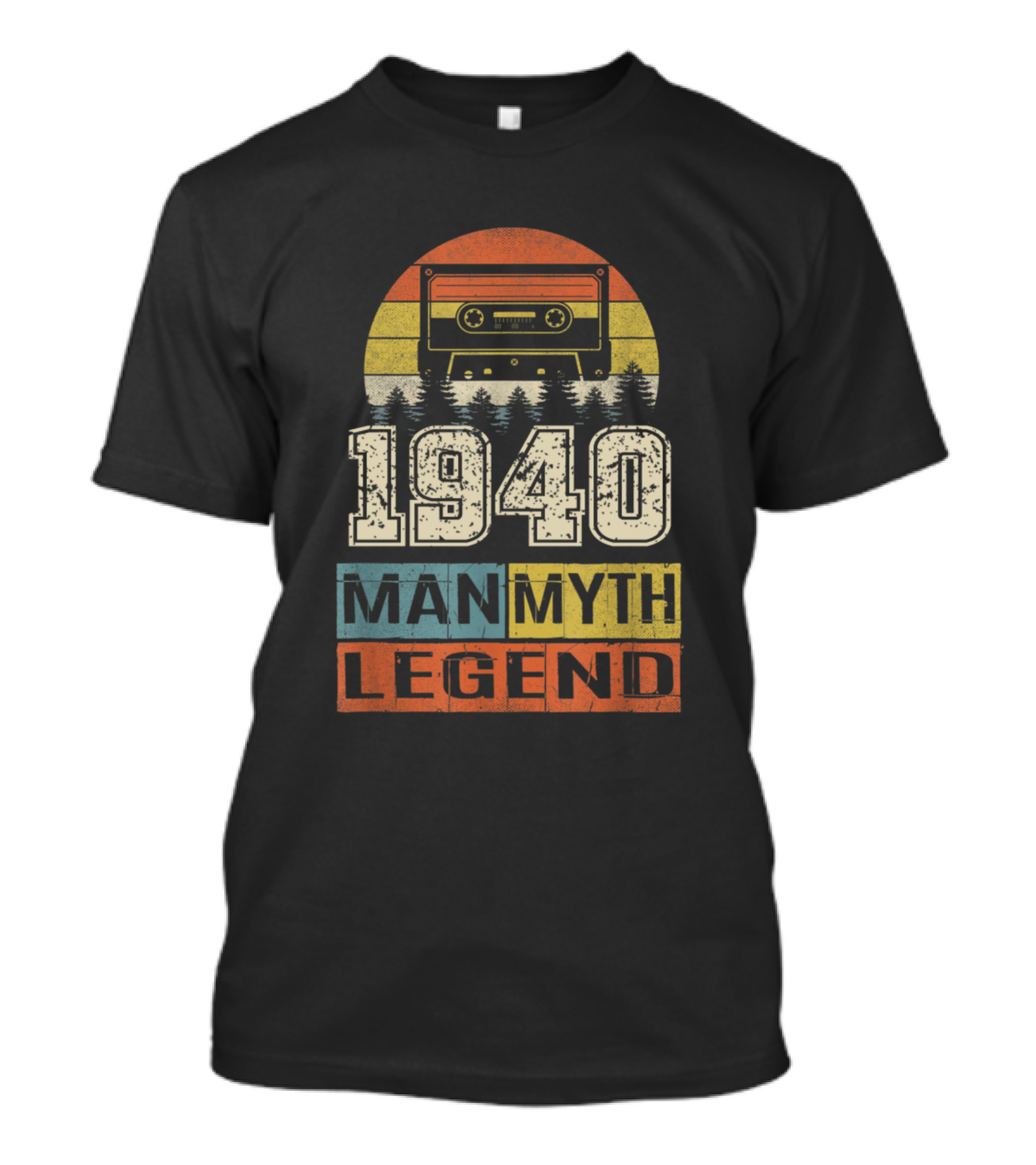 1940 Man Myth Legend Vintage Cassette Tape Retro Stripes T-Shirt