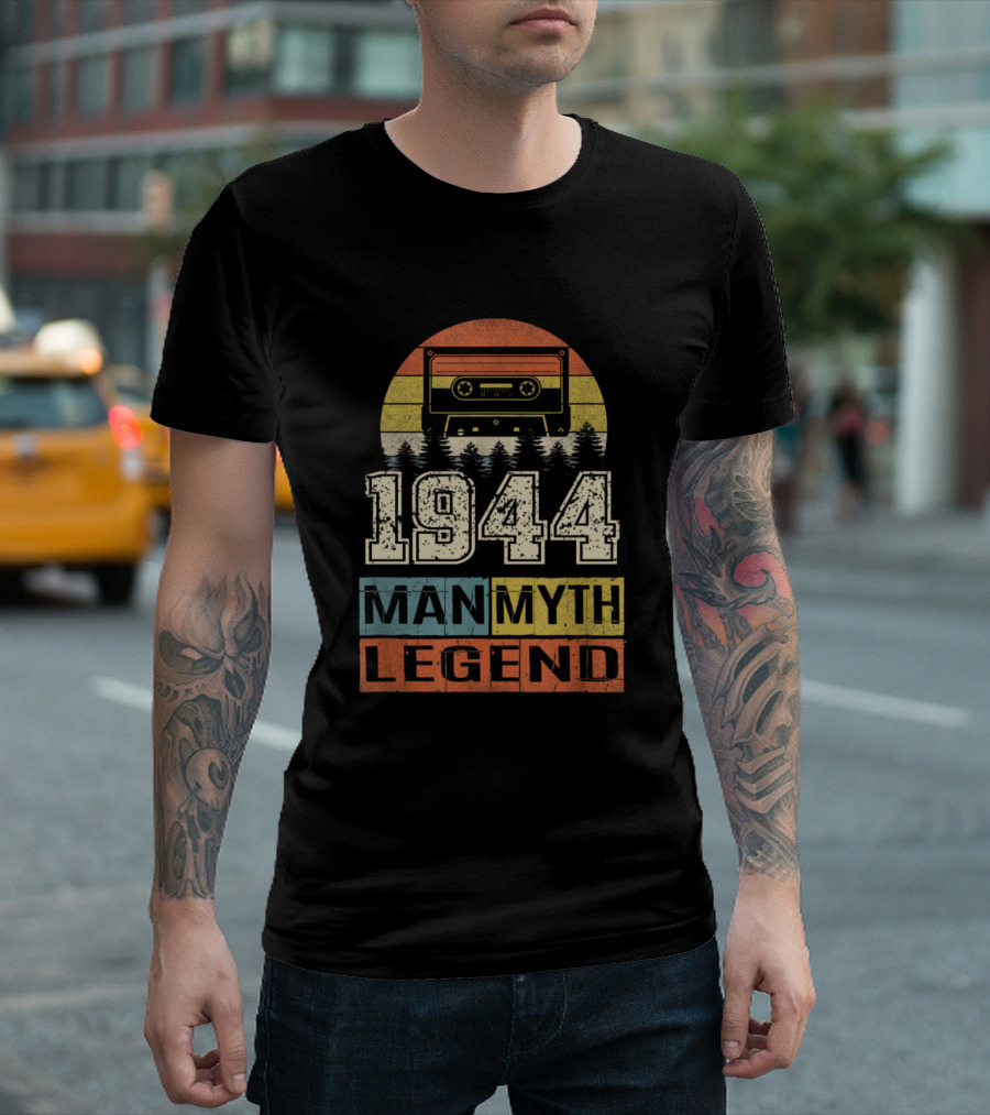 Vintage 1944 Man Myth Legend Cassette Retro Sunset Forest T-Shirt