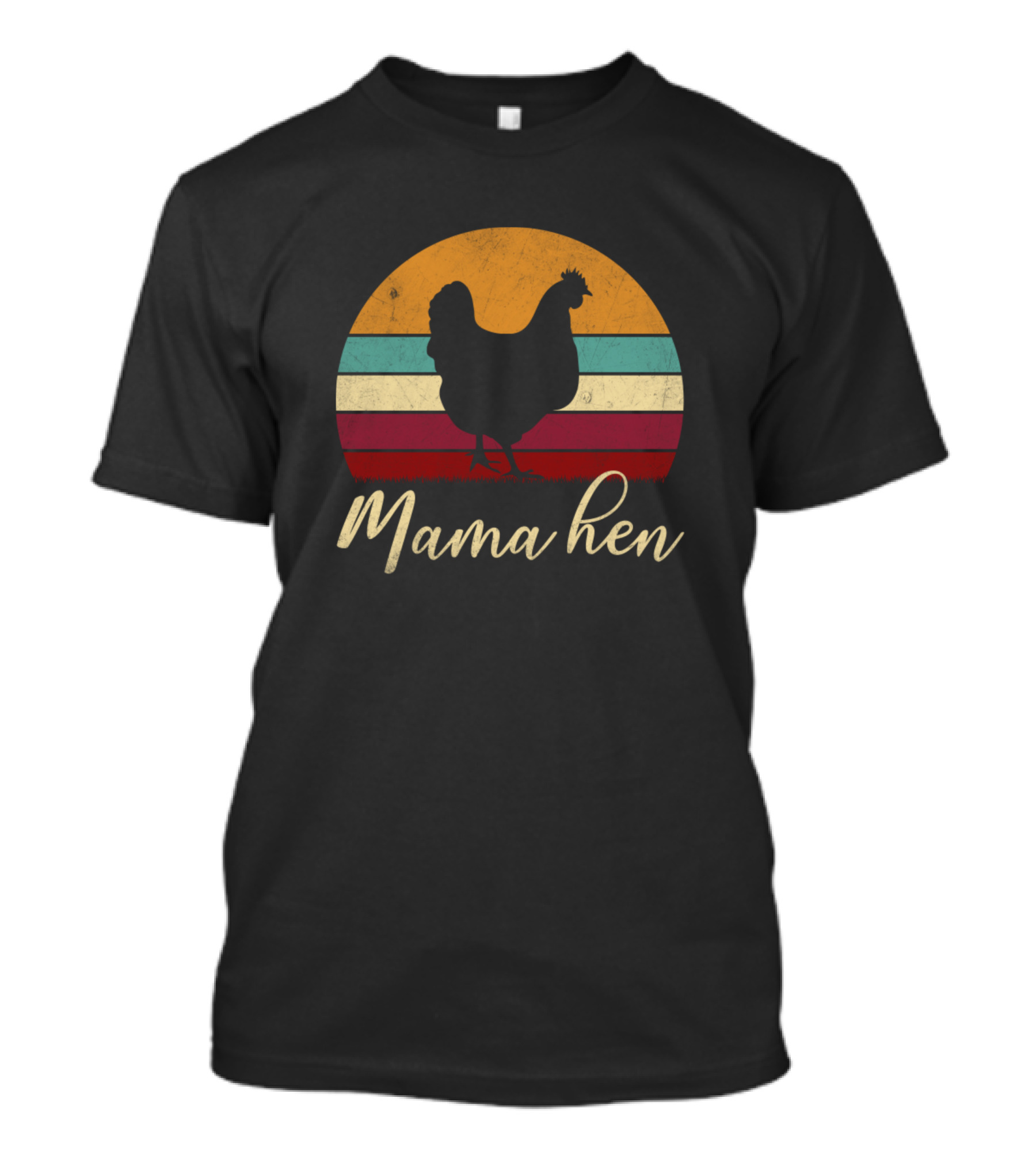 Mama Hen Retro Vintage Farming Silhouette With Colorful Stripes T-Shirt