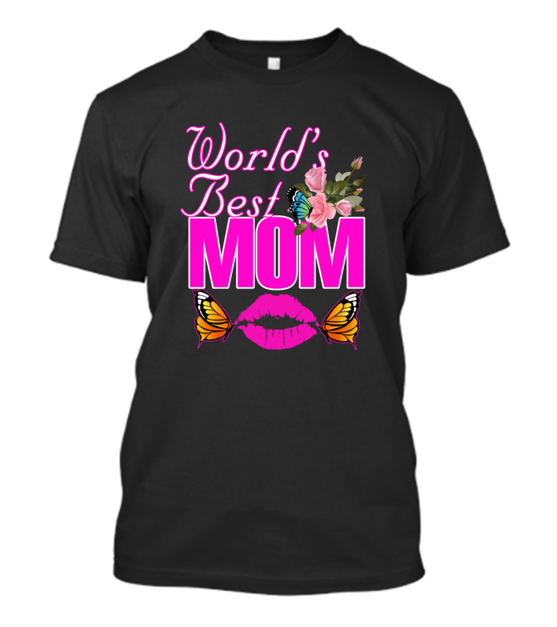 World's Best Mom With Roses And Butterflies T-Shirt