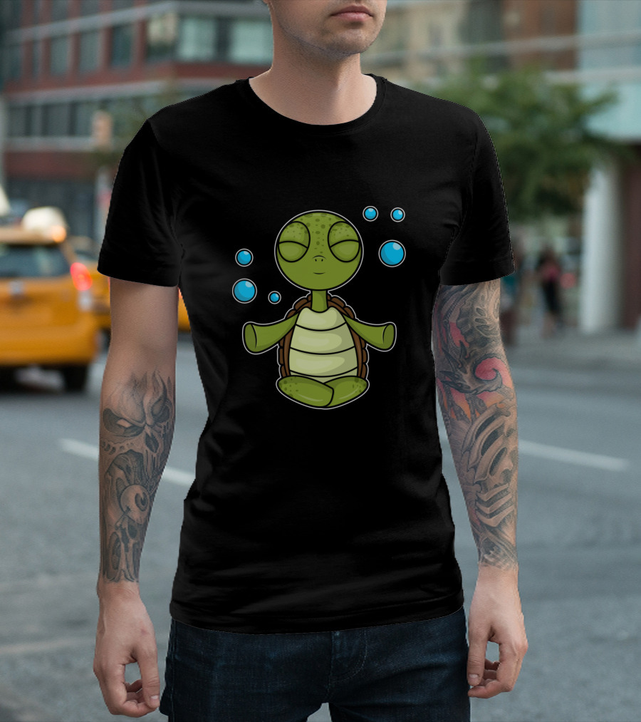 Calm Turtle Meditating in Zen Pose with Floating Bubbles T-Shirt