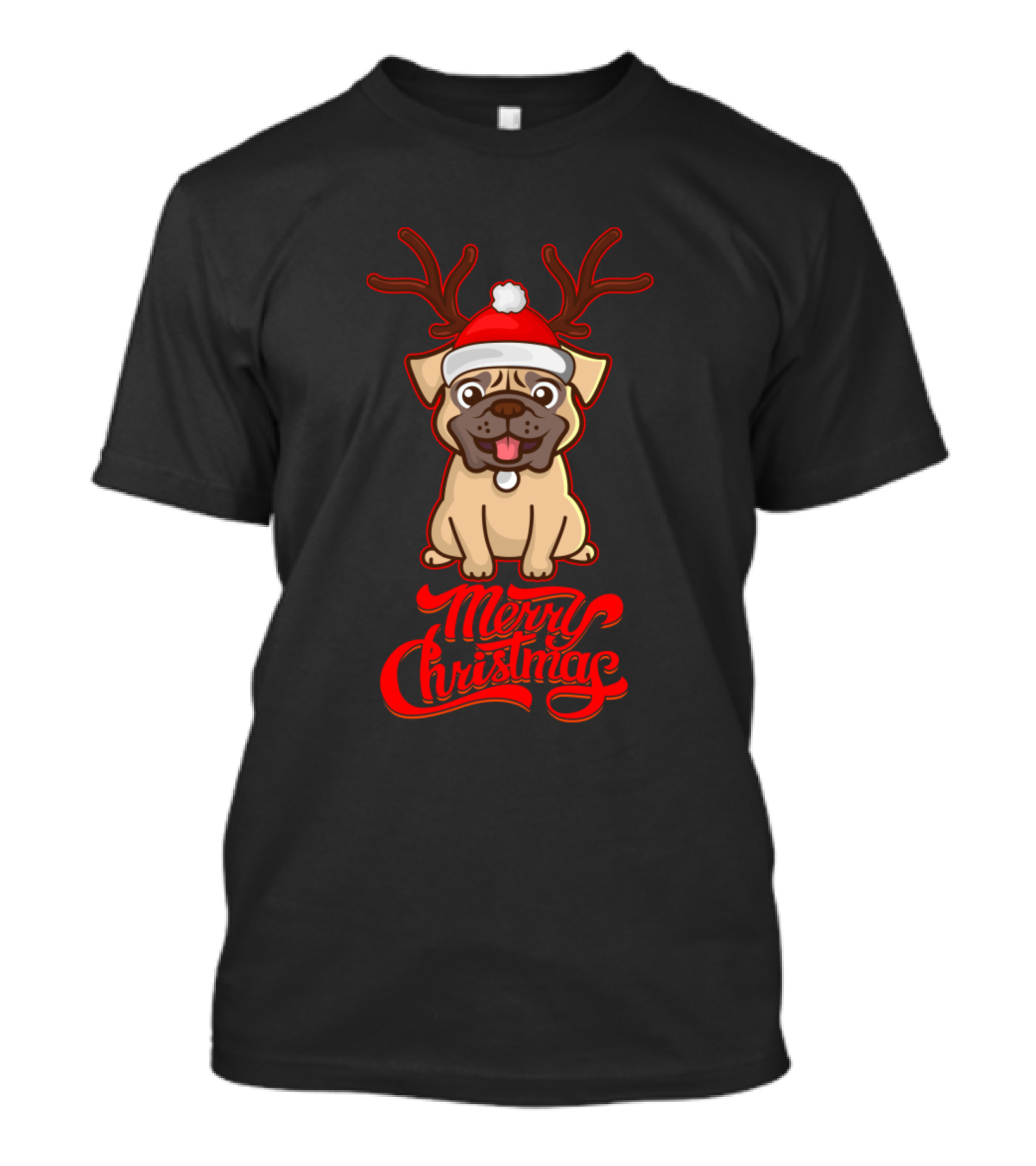 Merry Christmas Pug Dogs With Antlers For Dog Owner T-Shirt