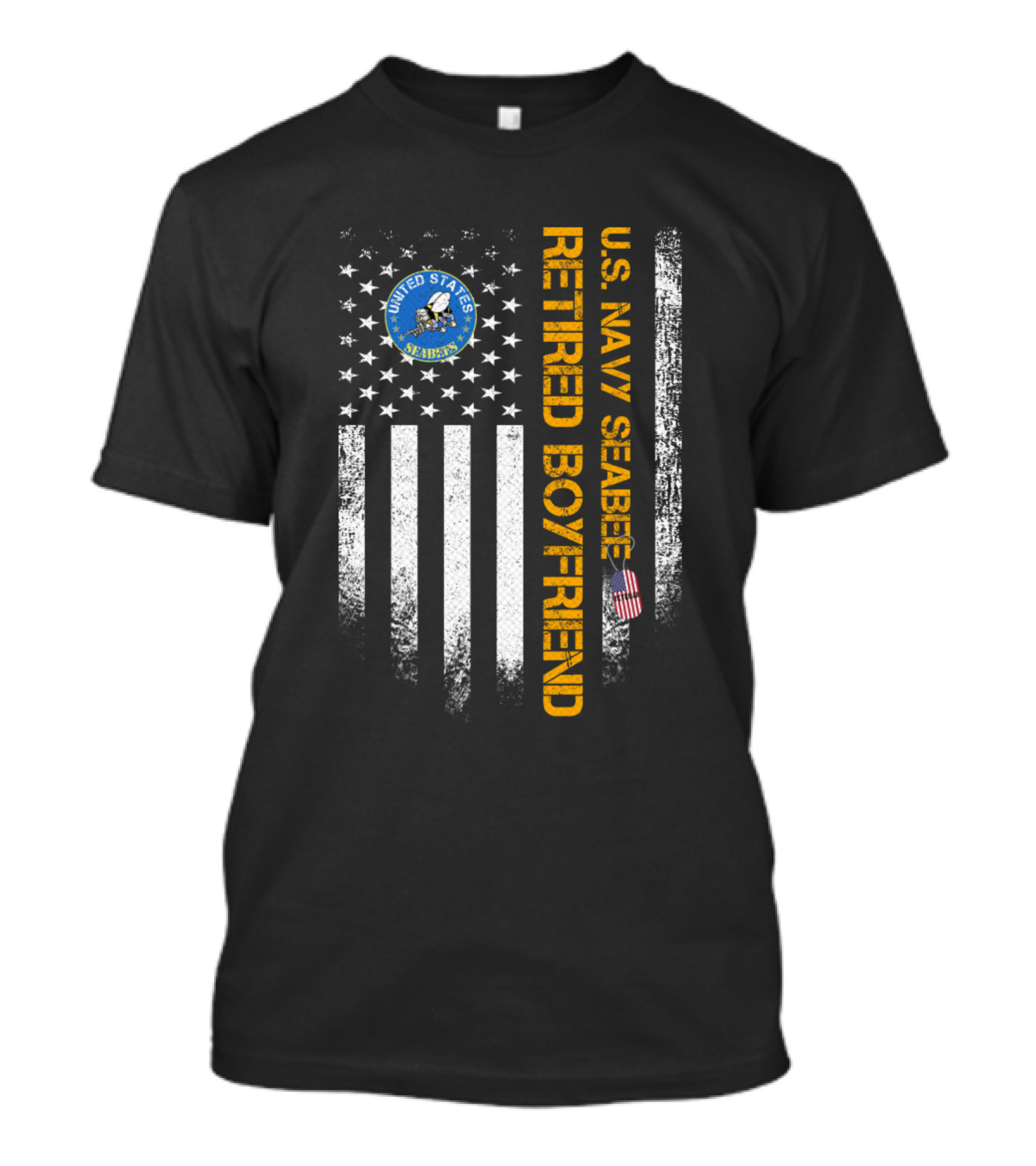 United States Navy Seabees Retired Boyfriend Vintage American Flag T-Shirt